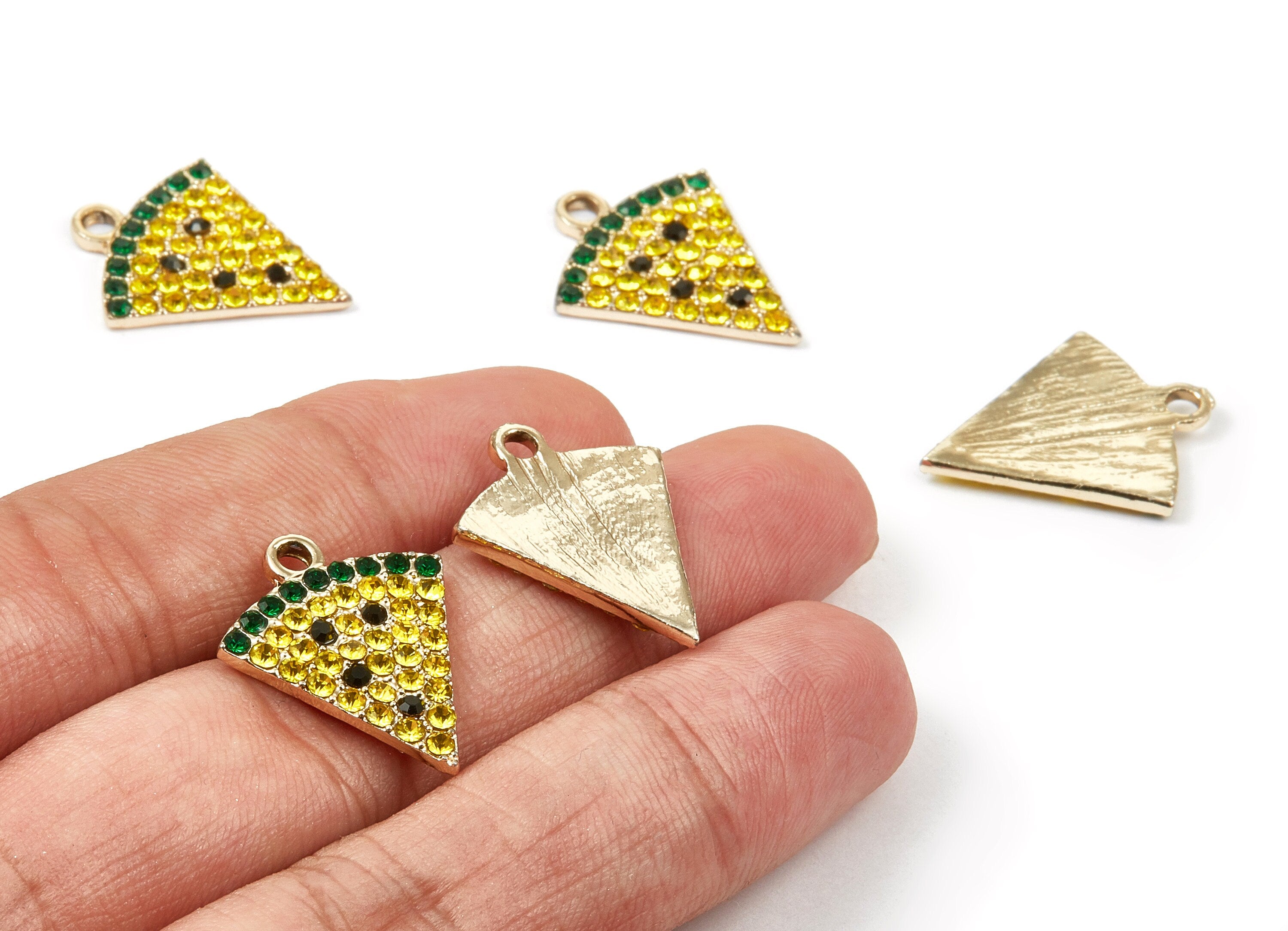 Alloy Watermelon Charms - Zinc Alloy Fan Earrings - Necklace Pendant - Gold Tone Plated - Earring Findings - 23.86x19.22x1.86mm - ZZ1378 - DOMEDBAZAAR