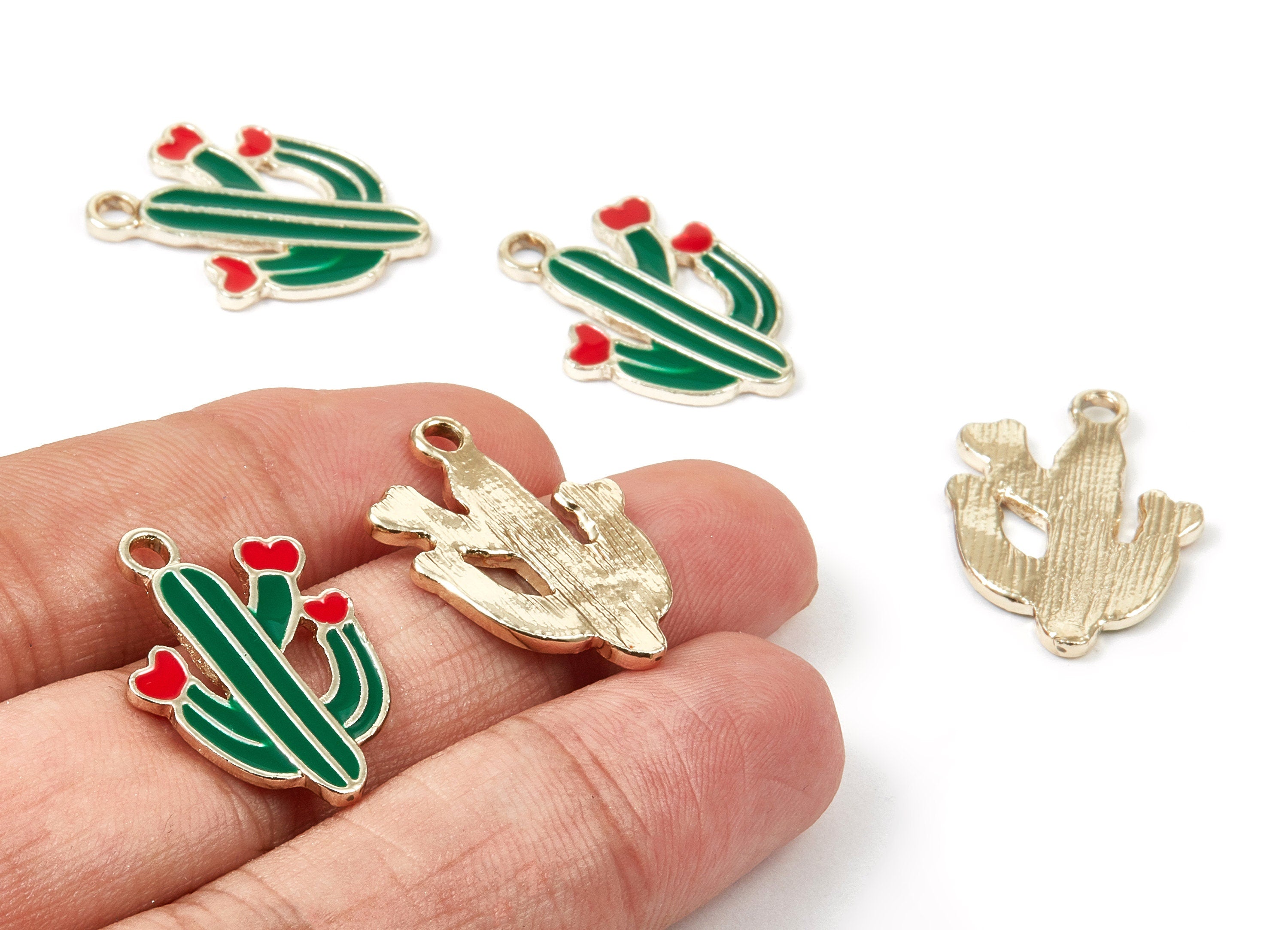 Alloy Cactus Charms - Zinc Alloy Cactus Earrings - Gold Tone Plated - Necklace Pendant - Jewelry Supplies - 25.4x18.73x1.59mm - ZZ1368 - DOMEDBAZAAR
