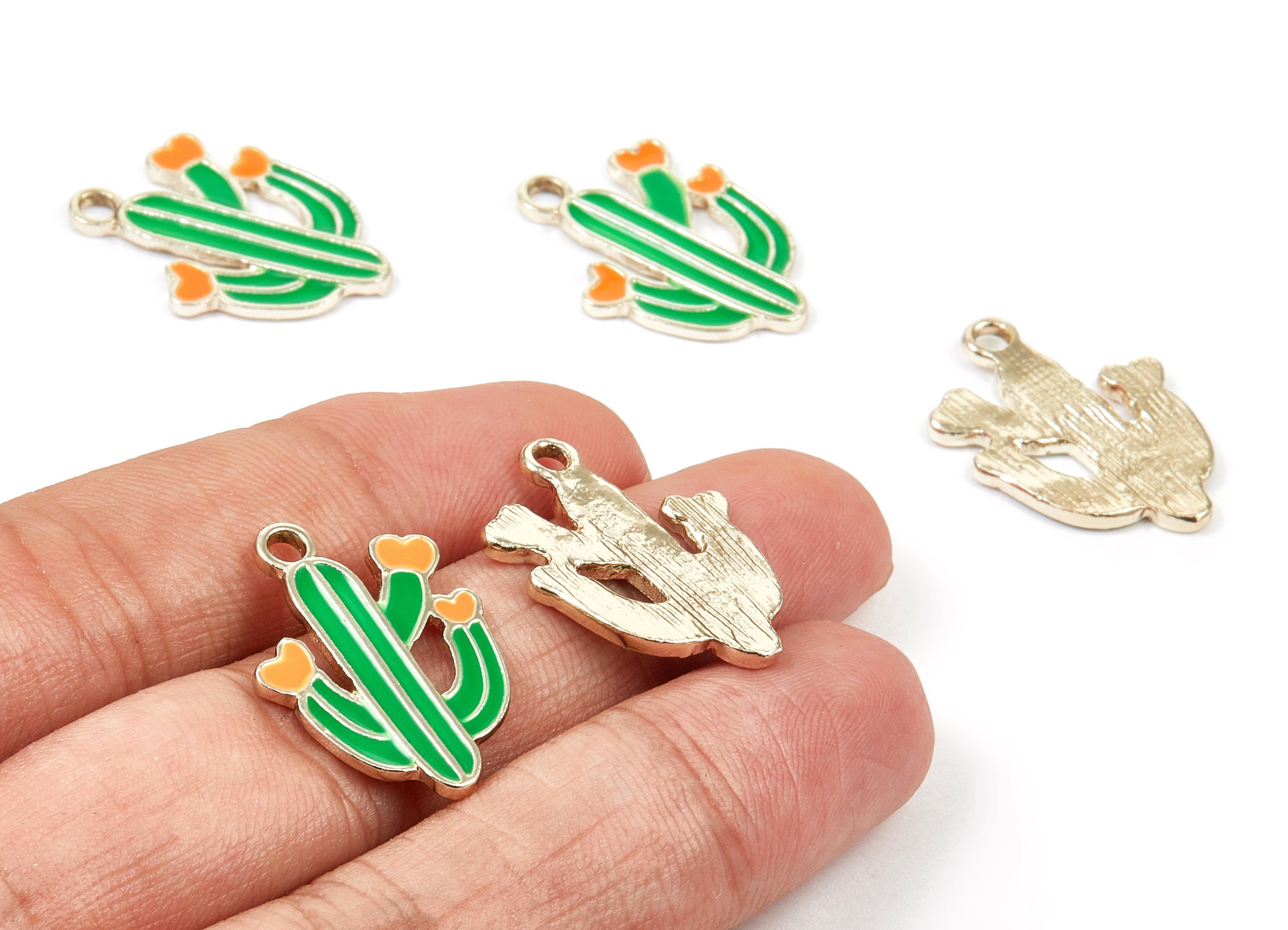 Alloy Cactus Charms - Zinc Alloy Cactus Earrings - Gold Tone Plated - Necklace Pendant - Jewelry Supplies - 25.4x18.73x1.59mm - ZZ1369 - DOMEDBAZAAR