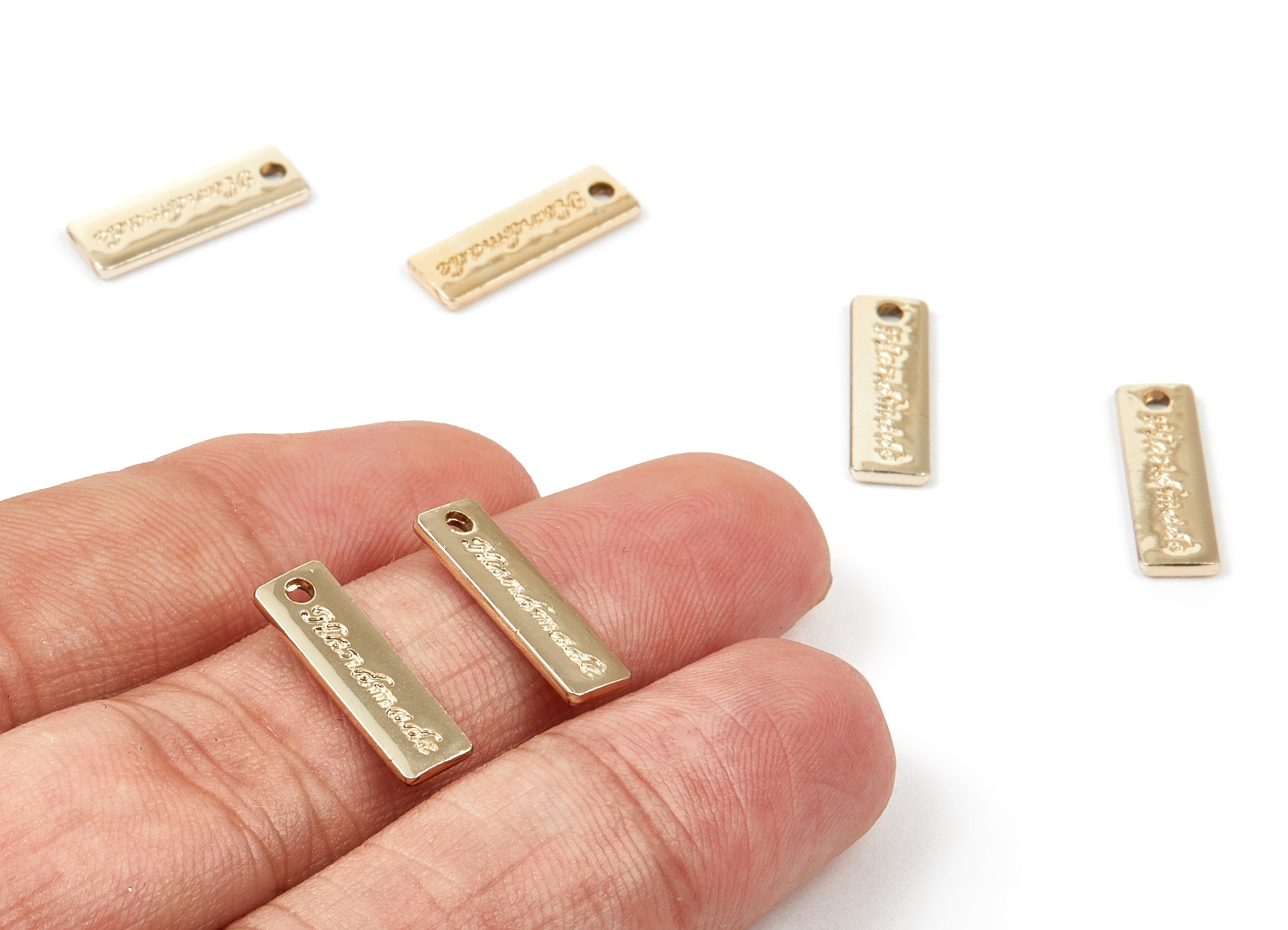 Alloy Rectangle Charms - Zinc Alloy Rectangle Stamped Handmade Marks - Gold Tone Plated - Necklace Pendant - 17.06x5.51x1.32mm - ZZ1328 - DOMEDBAZAAR