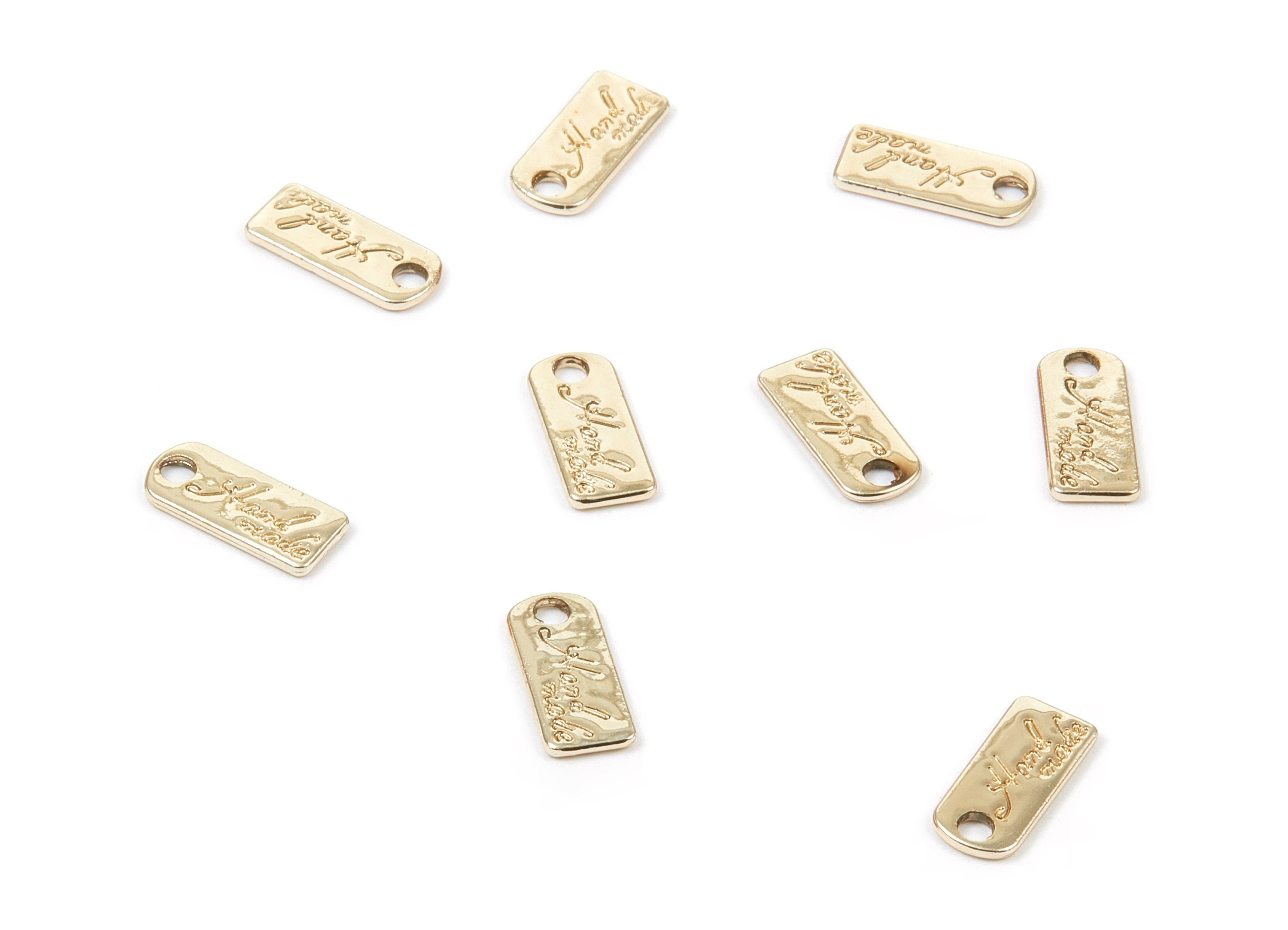 Alloy Rectangle Charms - Zinc Alloy Rectangle Stamped Handmade Marks - Gold Tone Plated - Jewelry Supplies - 12.59x5.6x1.04mm - ZZ1327 - DOMEDBAZAAR