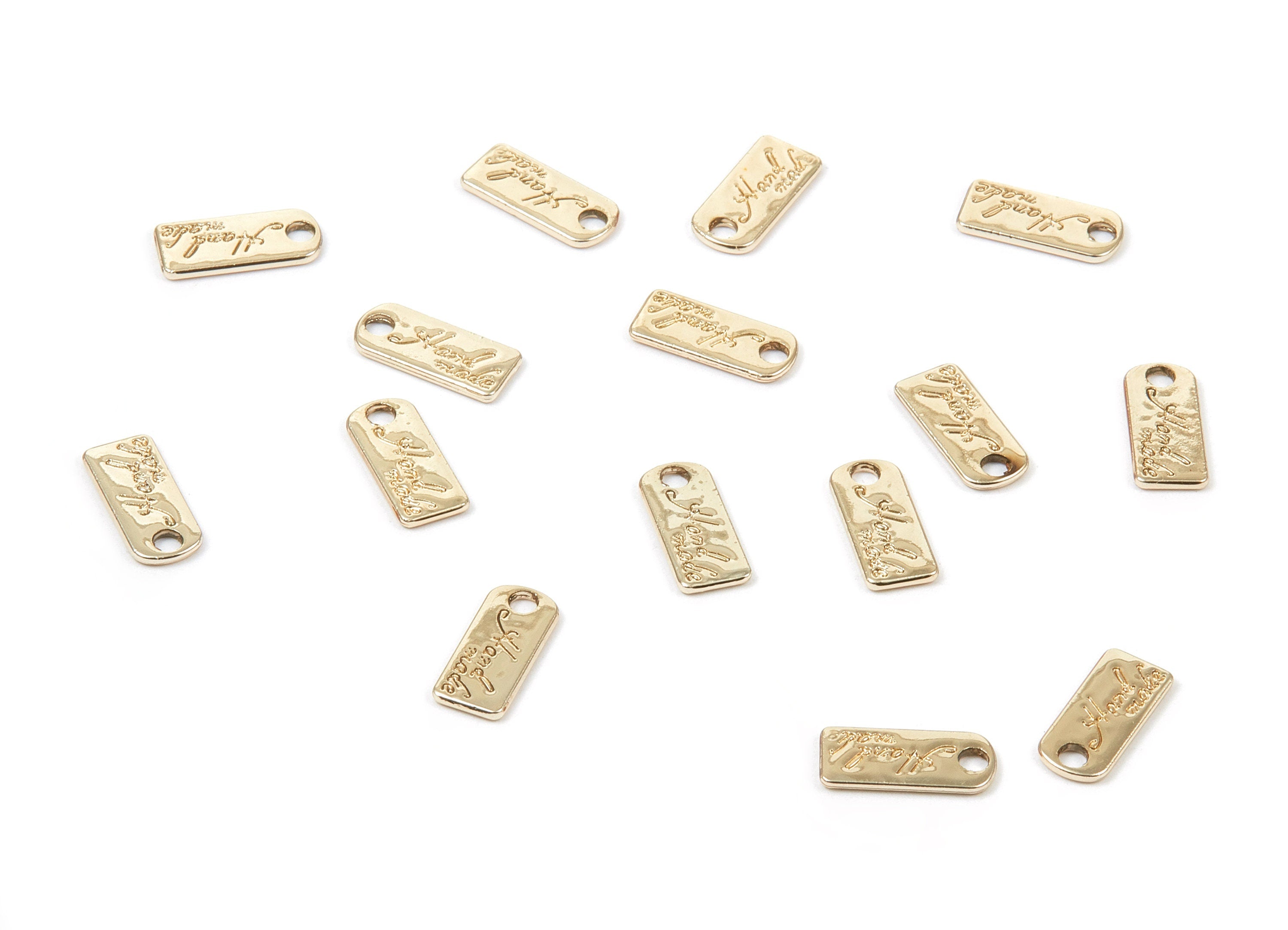 Alloy Rectangle Charms - Zinc Alloy Rectangle Stamped Handmade Marks - Gold Tone Plated - Jewelry Supplies - 12.59x5.6x1.04mm - ZZ1327 - DOMEDBAZAAR