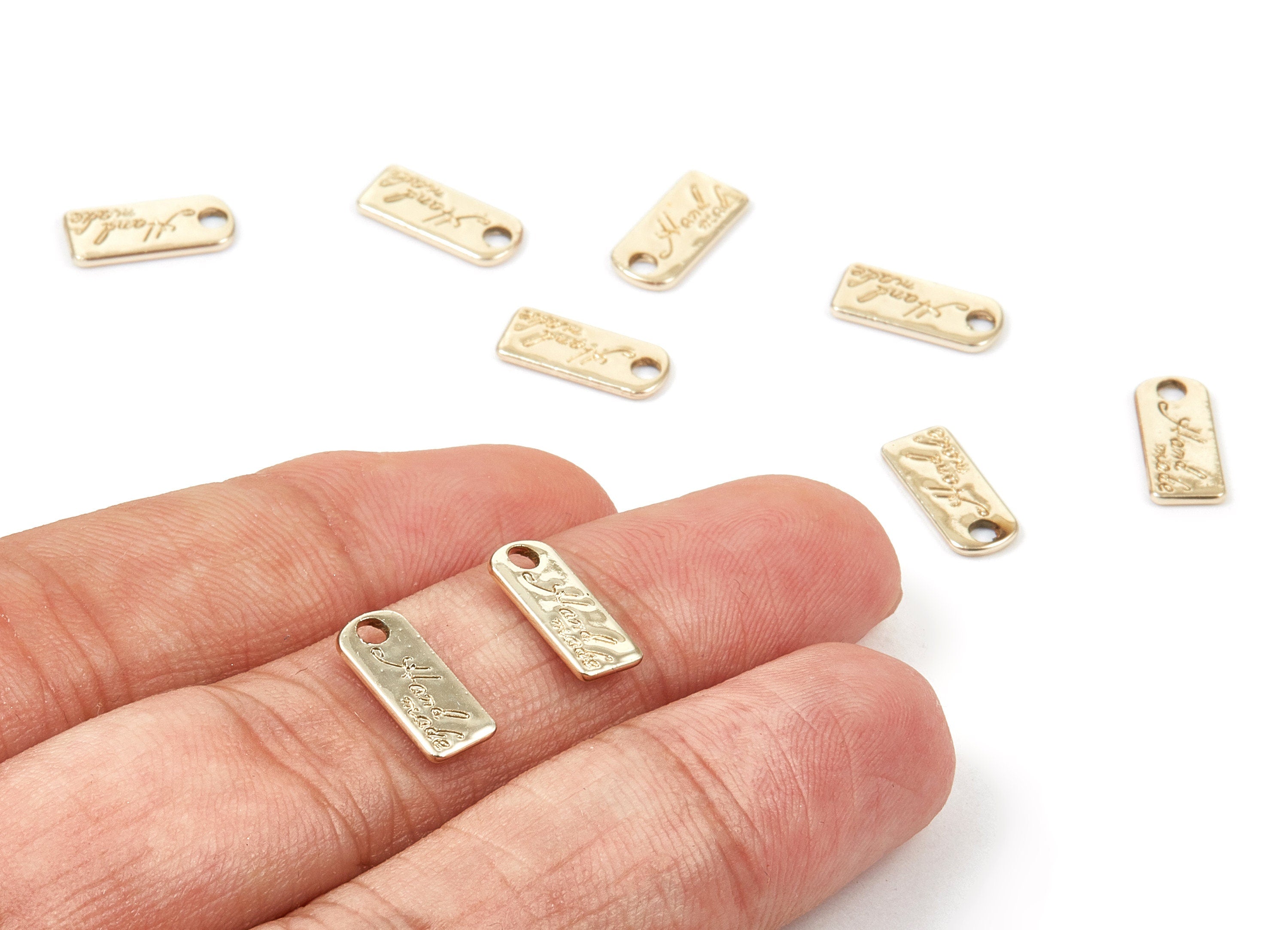 Alloy Rectangle Charms - Zinc Alloy Rectangle Stamped Handmade Marks - Gold Tone Plated - Jewelry Supplies - 12.59x5.6x1.04mm - ZZ1327 - DOMEDBAZAAR