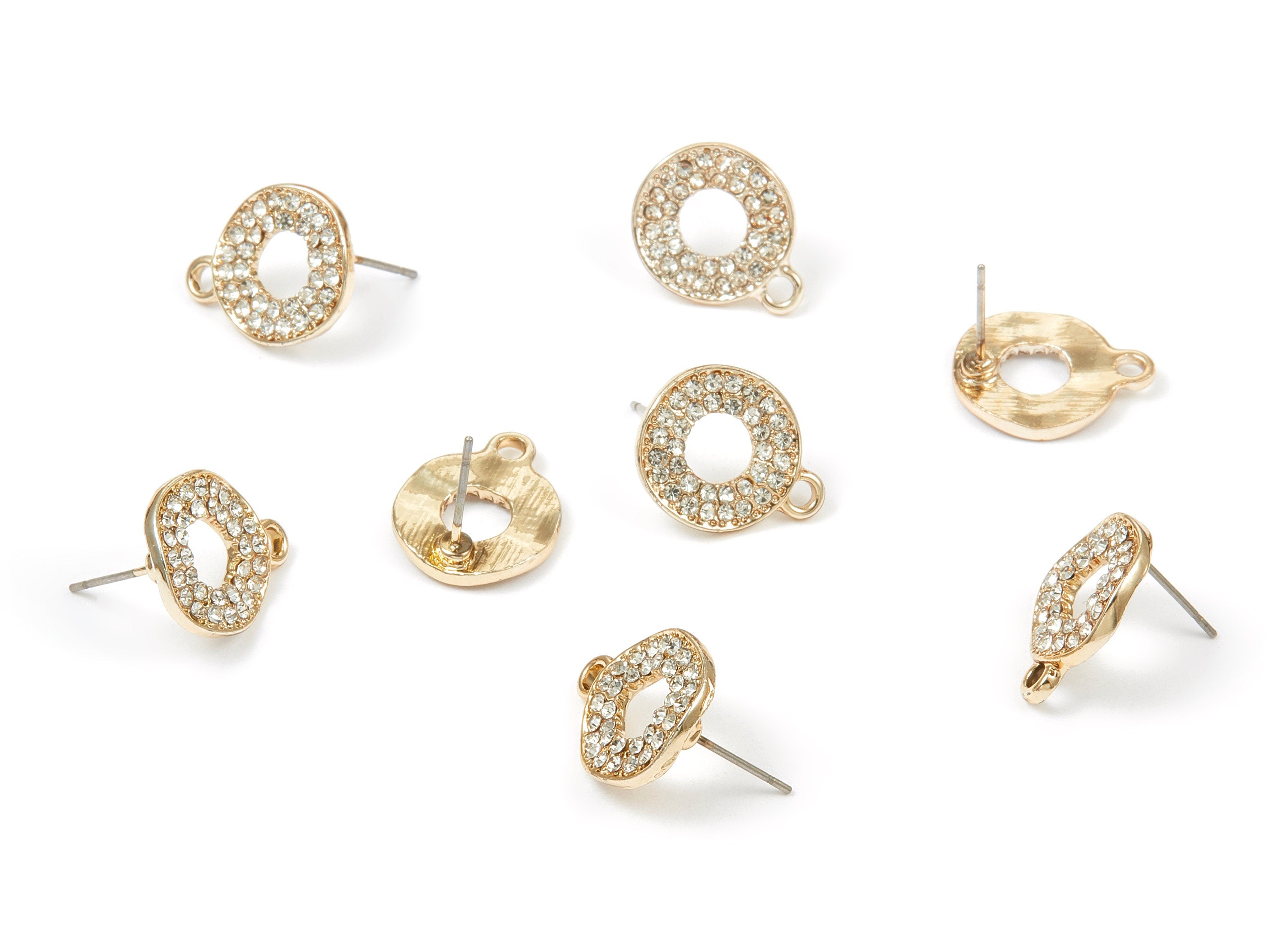 Alloy Circle Earring Stud - Zinc Alloy Crystal Circle Earring Post with Glass Beads - Silver Tone Plated - 16.94x13.53x1.68mm - ZZ1375 - DOMEDBAZAAR