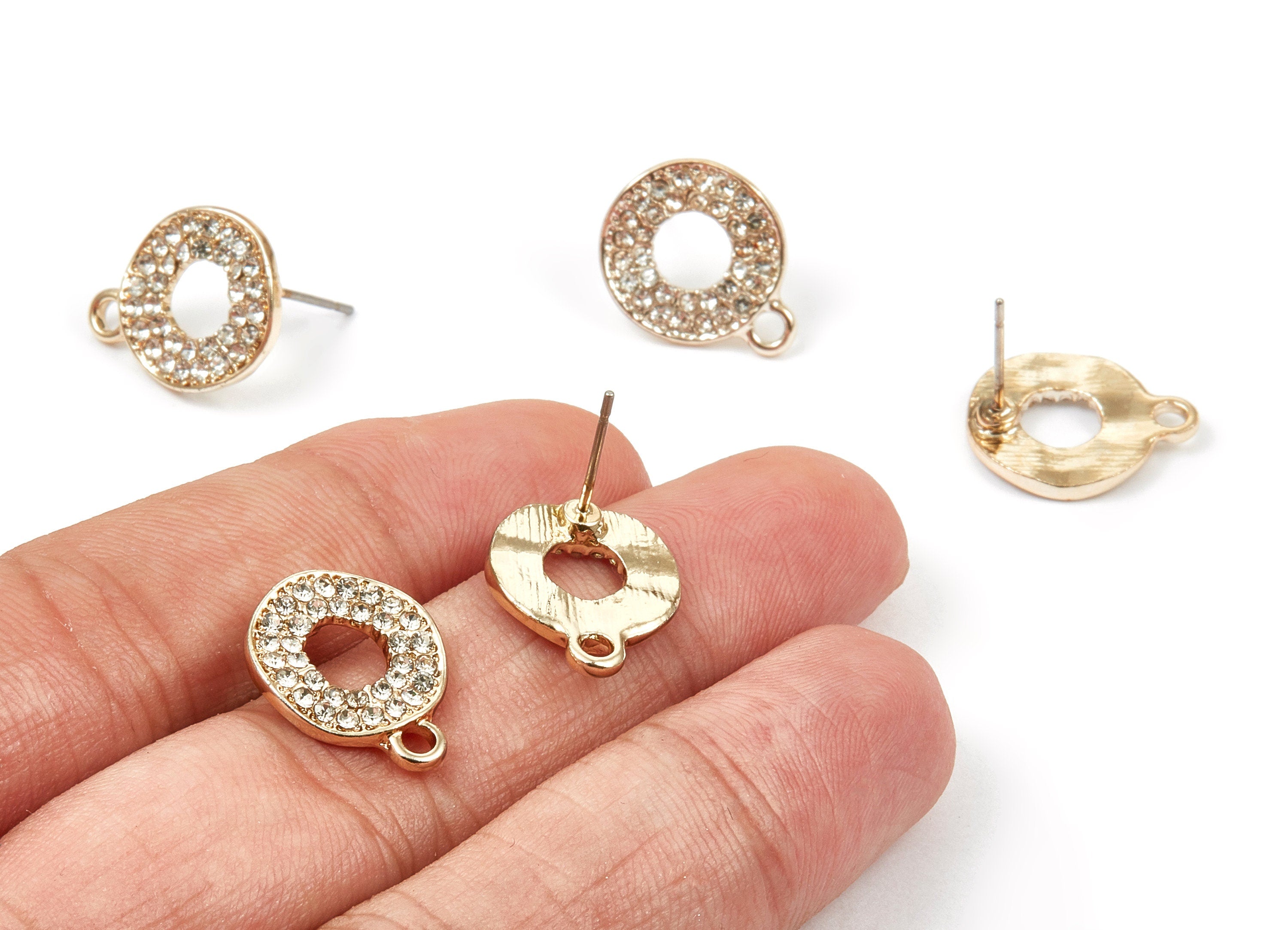 Alloy Circle Earring Stud - Zinc Alloy Crystal Circle Earring Post with Glass Beads - Silver Tone Plated - 16.94x13.53x1.68mm - ZZ1375 - DOMEDBAZAAR
