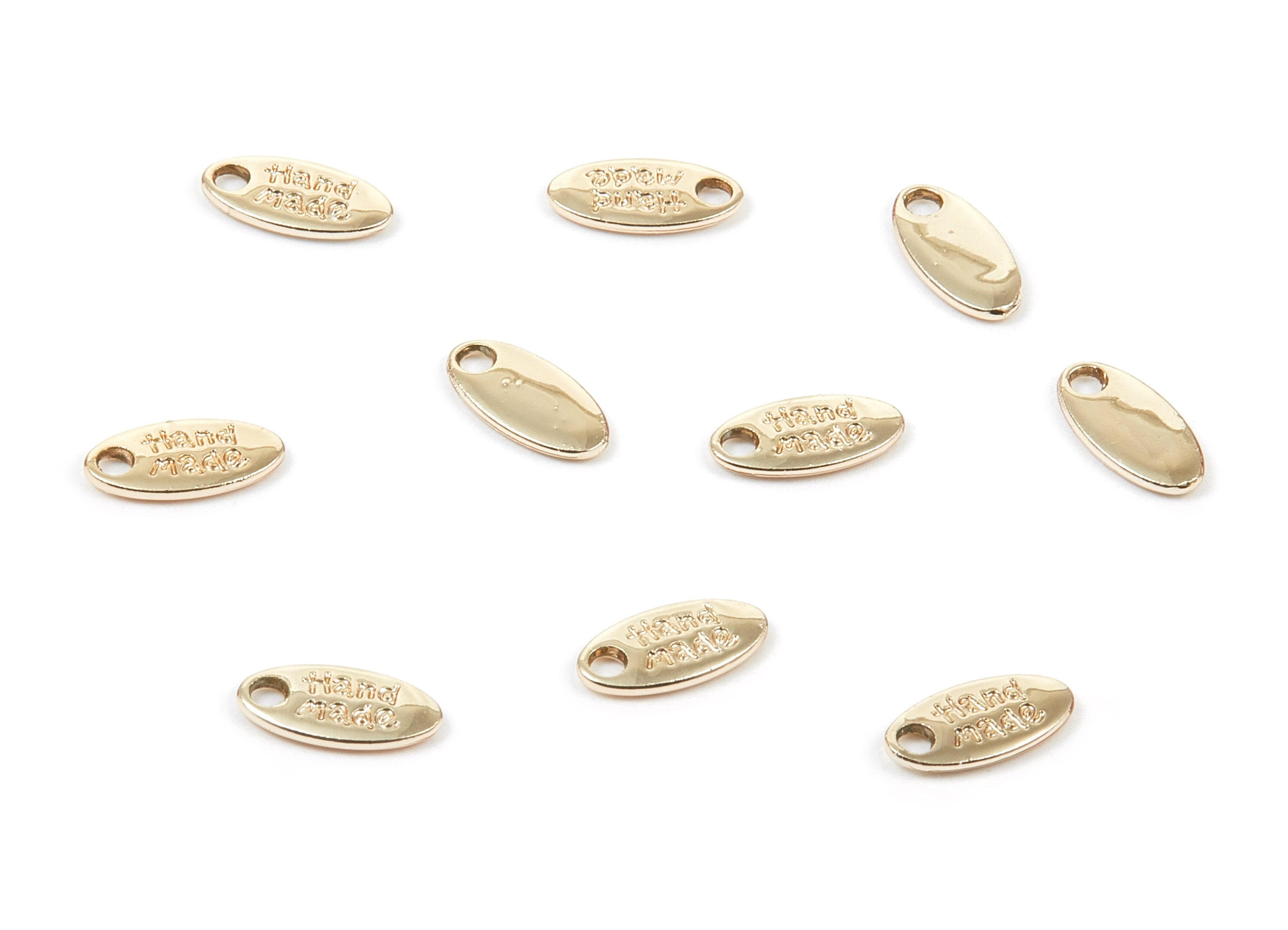 Alloy Oval Charms - Zinc Alloy Oval Stamped Handmade Marks - Stamped Findings - Gold Tone Plated - 10.66x5.34x1.2mm - ZZ1326 - DOMEDBAZAAR
