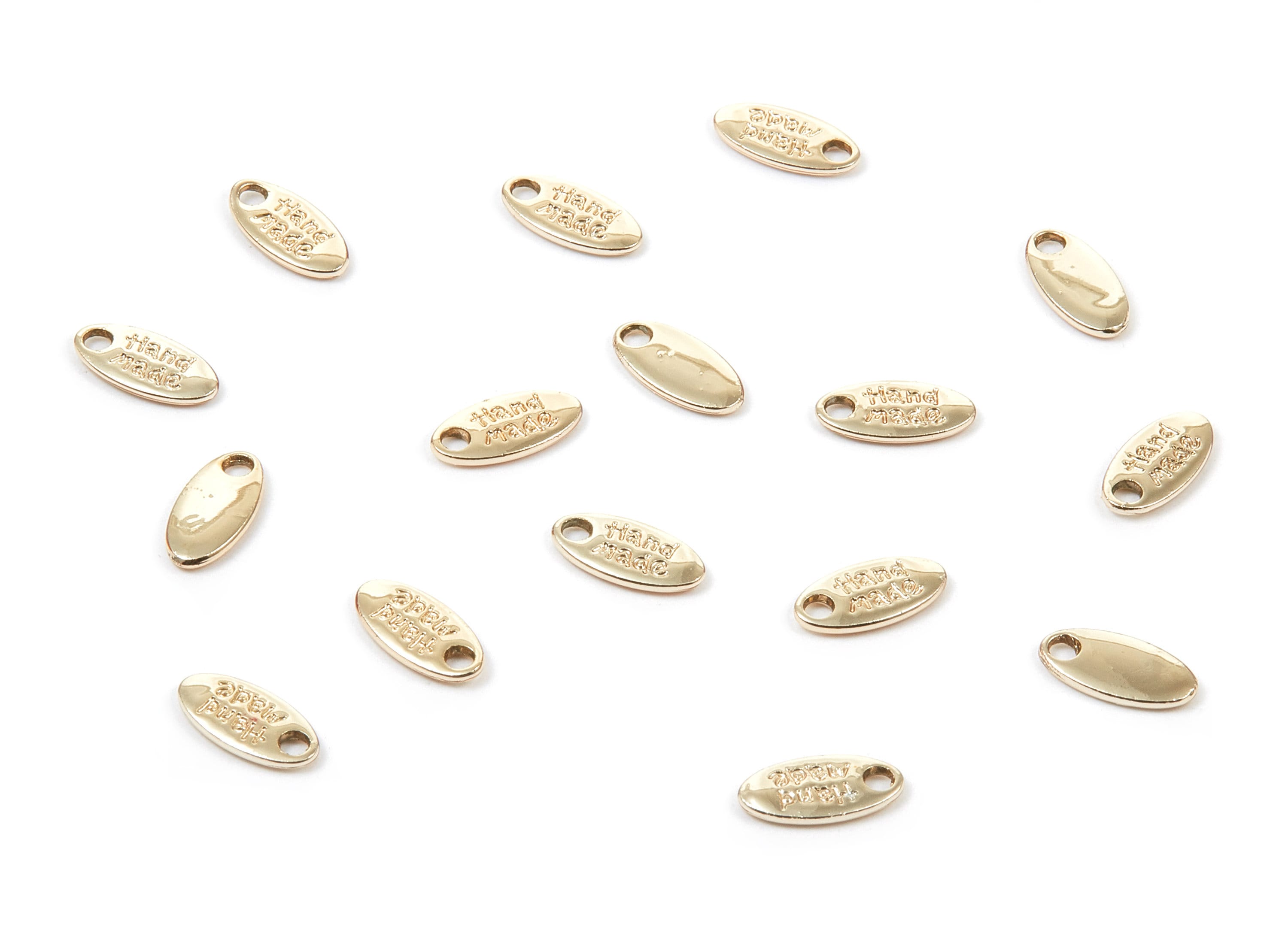 Alloy Oval Charms - Zinc Alloy Oval Stamped Handmade Marks - Stamped Findings - Gold Tone Plated - 10.66x5.34x1.2mm - ZZ1326 - DOMEDBAZAAR