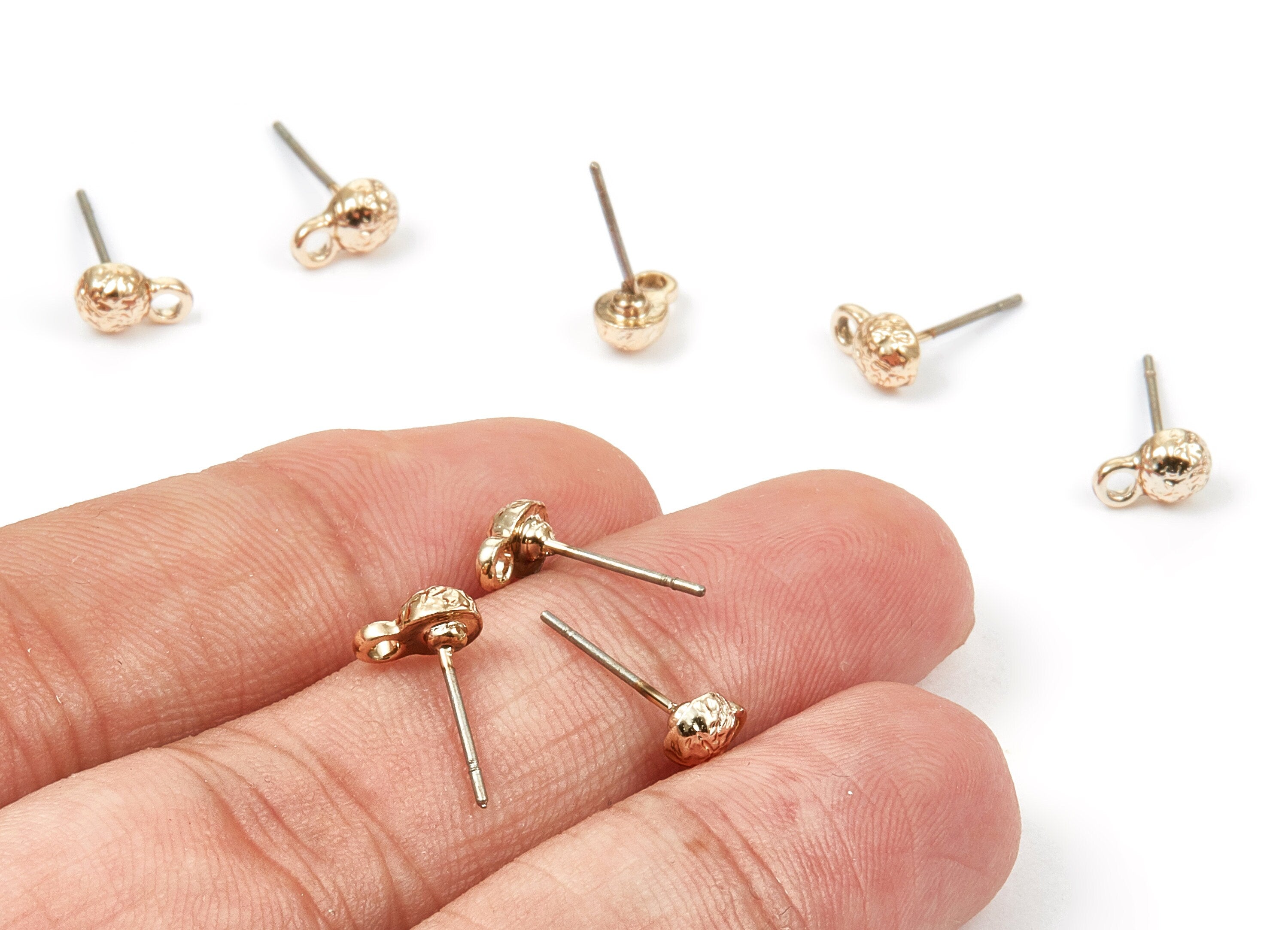 Alloy Semi Ball Earring Stud - Zinc Alloy Semi Ball Earring Post - Gold Tone Plated - Earring Findings - 13.2x7.49mm - ZZ1331 - DOMEDBAZAAR