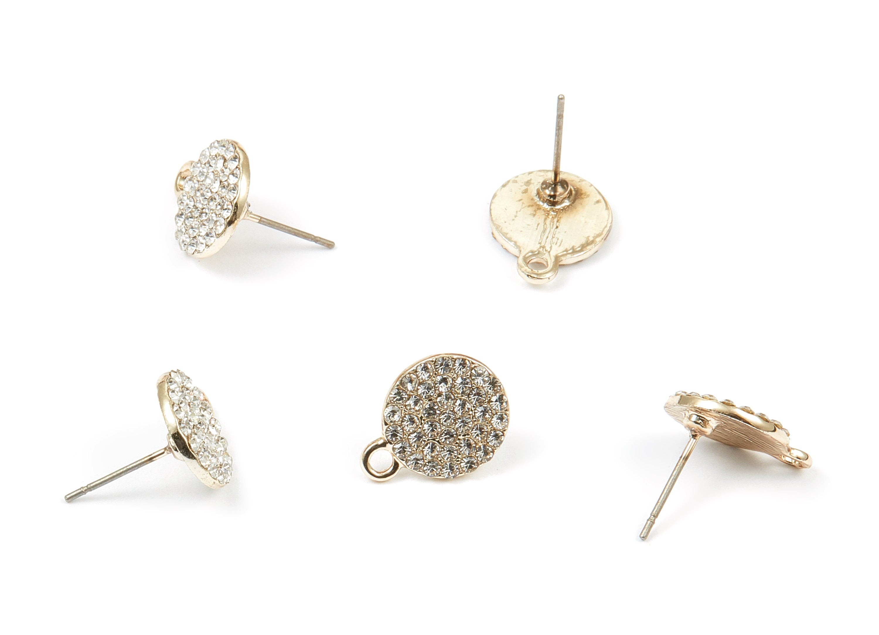 Alloy Round Earring Stud - Zinc Alloy Crystal Round Earring Post with Glass Beads - Gold Tone Plated - 14.87x11.6x1.78mm - ZZ1373 - DOMEDBAZAAR