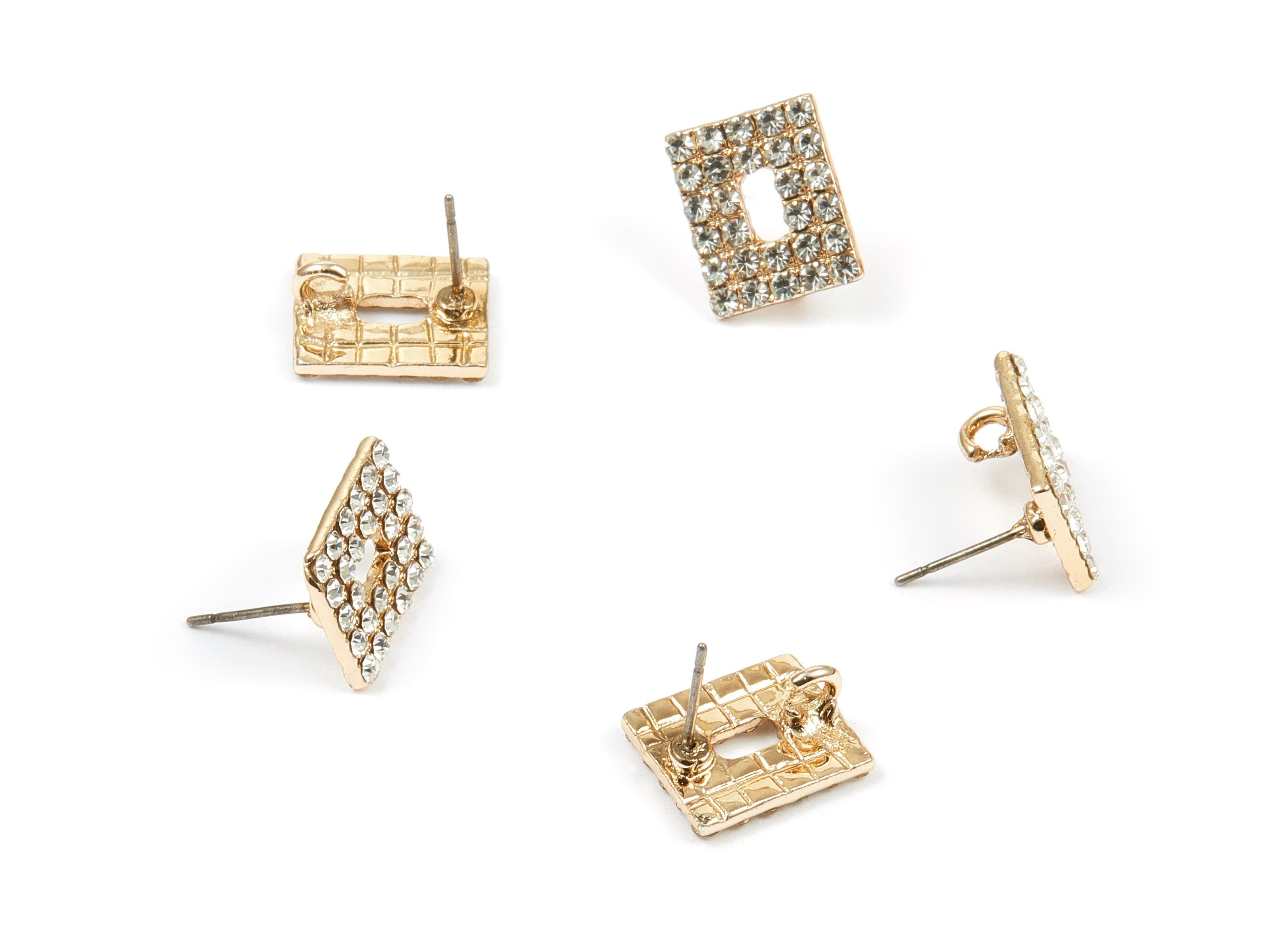 Alloy Rectangle Earring Stud - Zinc Alloy Crystal Rectangle Earring Post with Glass Beads - Silver Tone Plated - 13.54x11.15x1.95mm - ZZ1374 - DOMEDBAZAAR