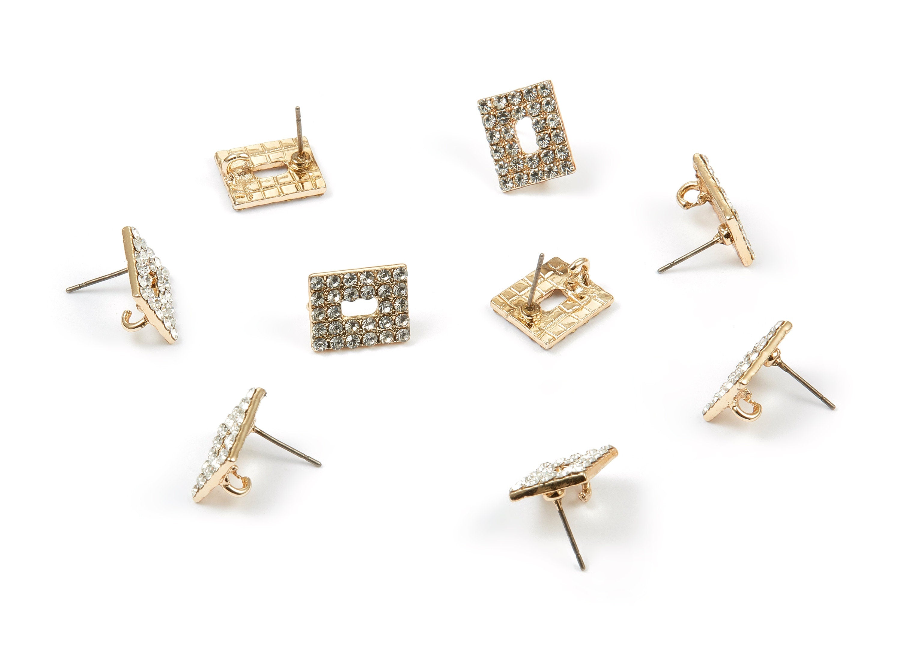 Alloy Rectangle Earring Stud - Zinc Alloy Crystal Rectangle Earring Post with Glass Beads - Silver Tone Plated - 13.54x11.15x1.95mm - ZZ1374 - DOMEDBAZAAR