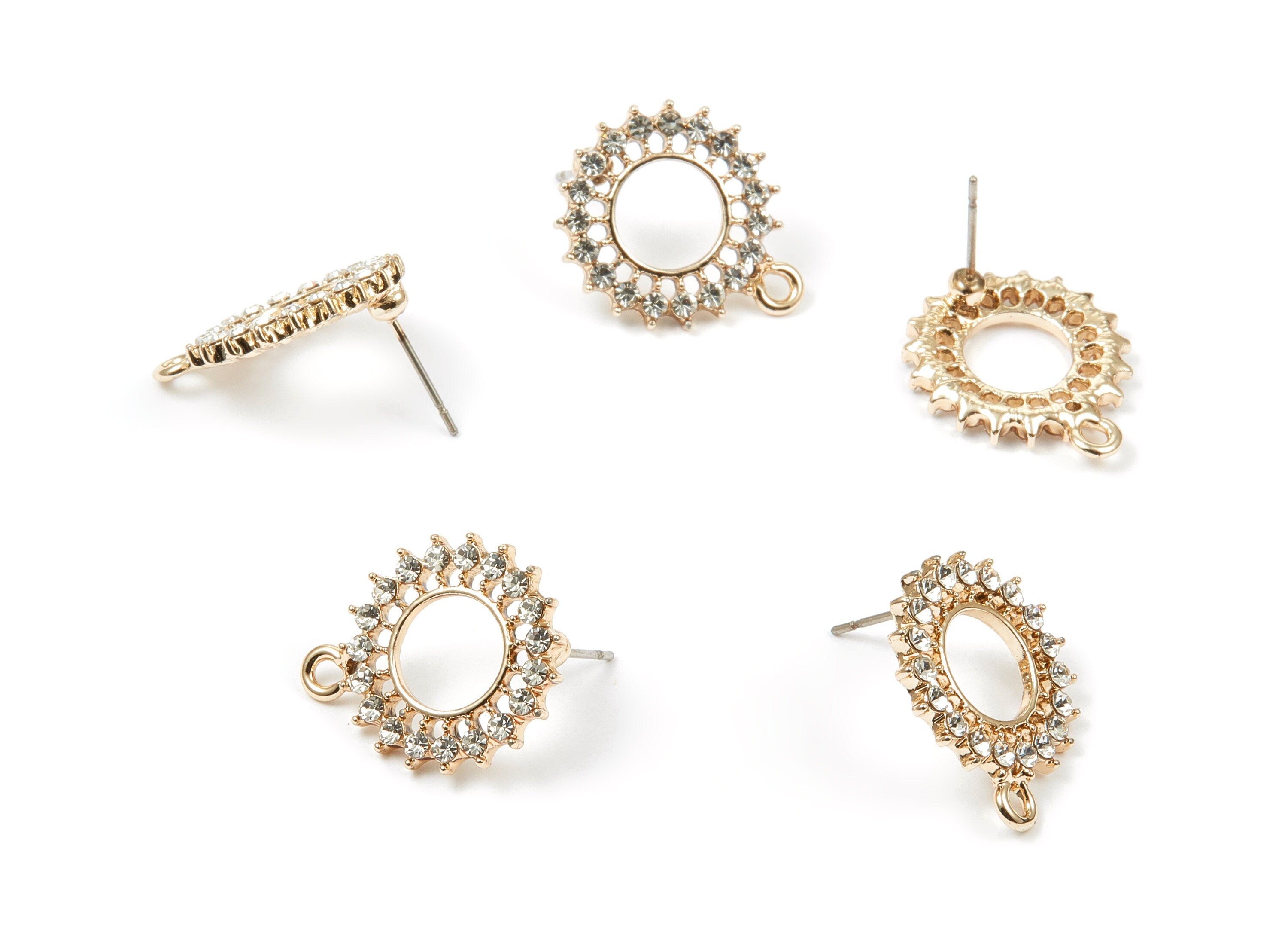 Alloy Circle Earring Stud - Zinc Alloy Crystal Circle Earring Post with Glass Beads - Gold Tone Plated - 21.3x17.65mm - ZZ1363 - DOMEDBAZAAR