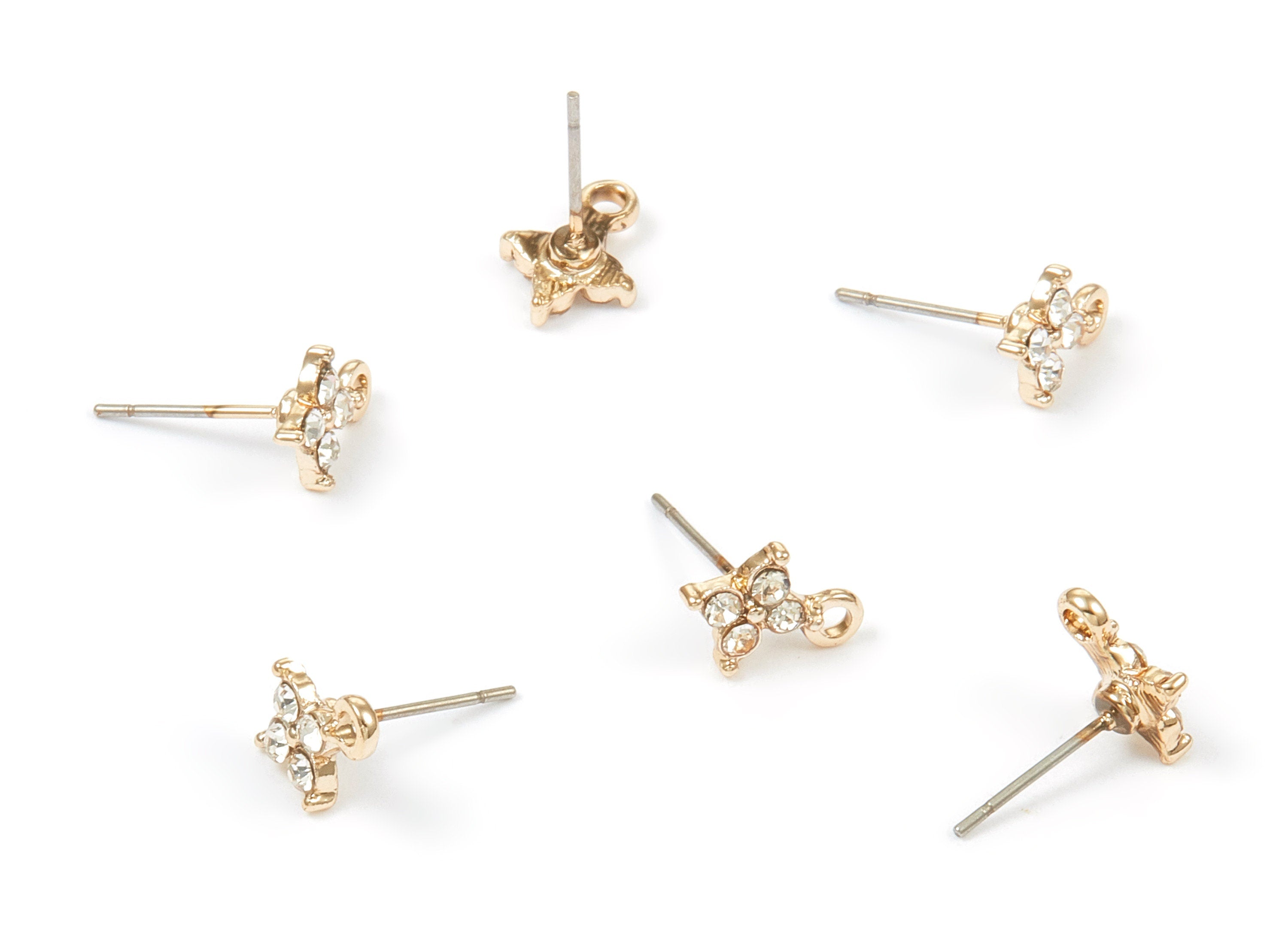 Alloy Leaf Earring Stud - Zinc Alloy Crystal Leaf Earring Post with Glass Beads - Gold Tone Plated - 10.93x8.02x1.92mm - ZZ1343 - DOMEDBAZAAR