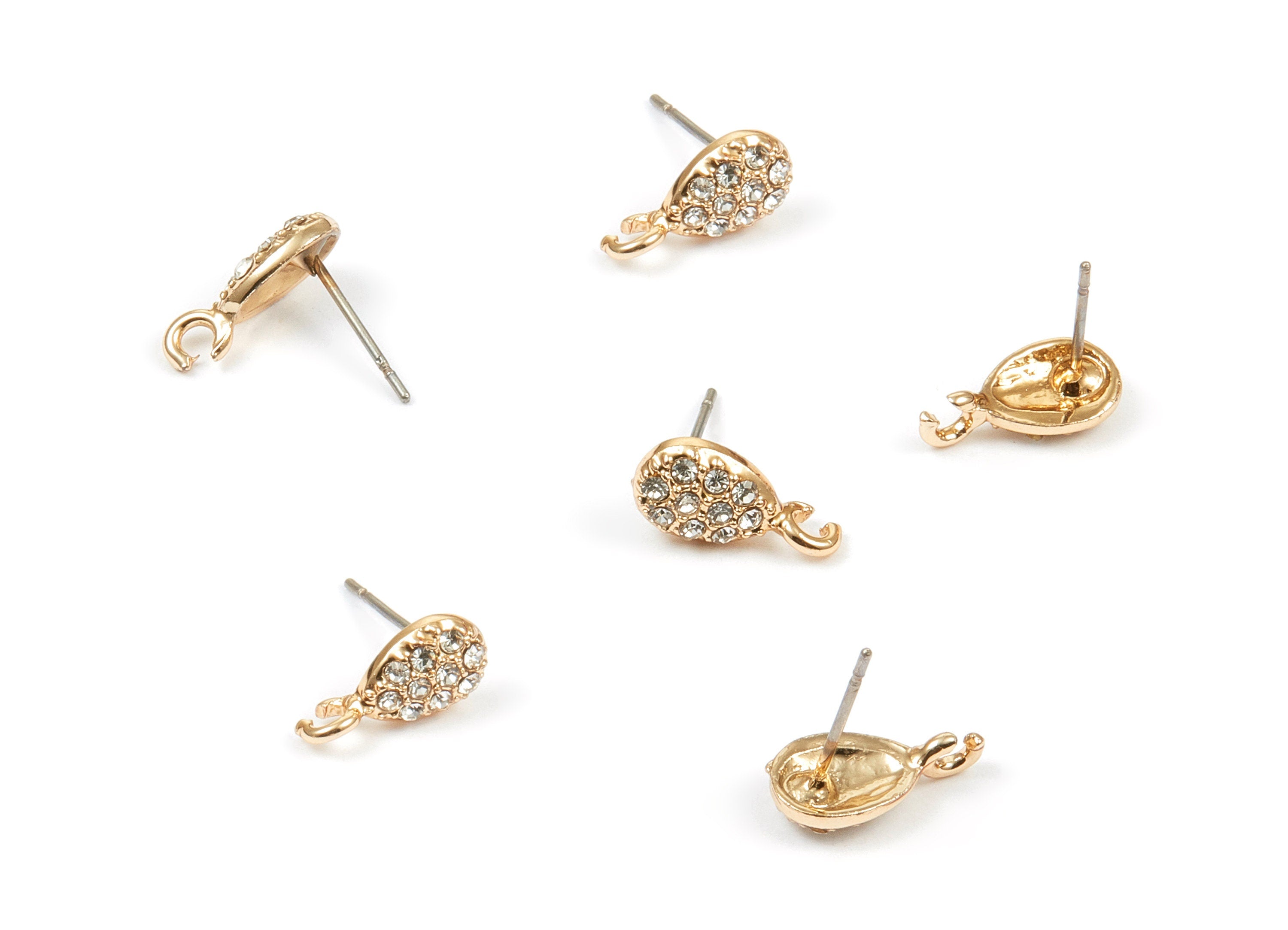 Alloy Oval Earring Stud - Zinc Alloy Crystal Oval Earring Post with Glass Beads - Gold Tone Plated - 12.99x6.65x2.22mm - ZZ1358 - DOMEDBAZAAR