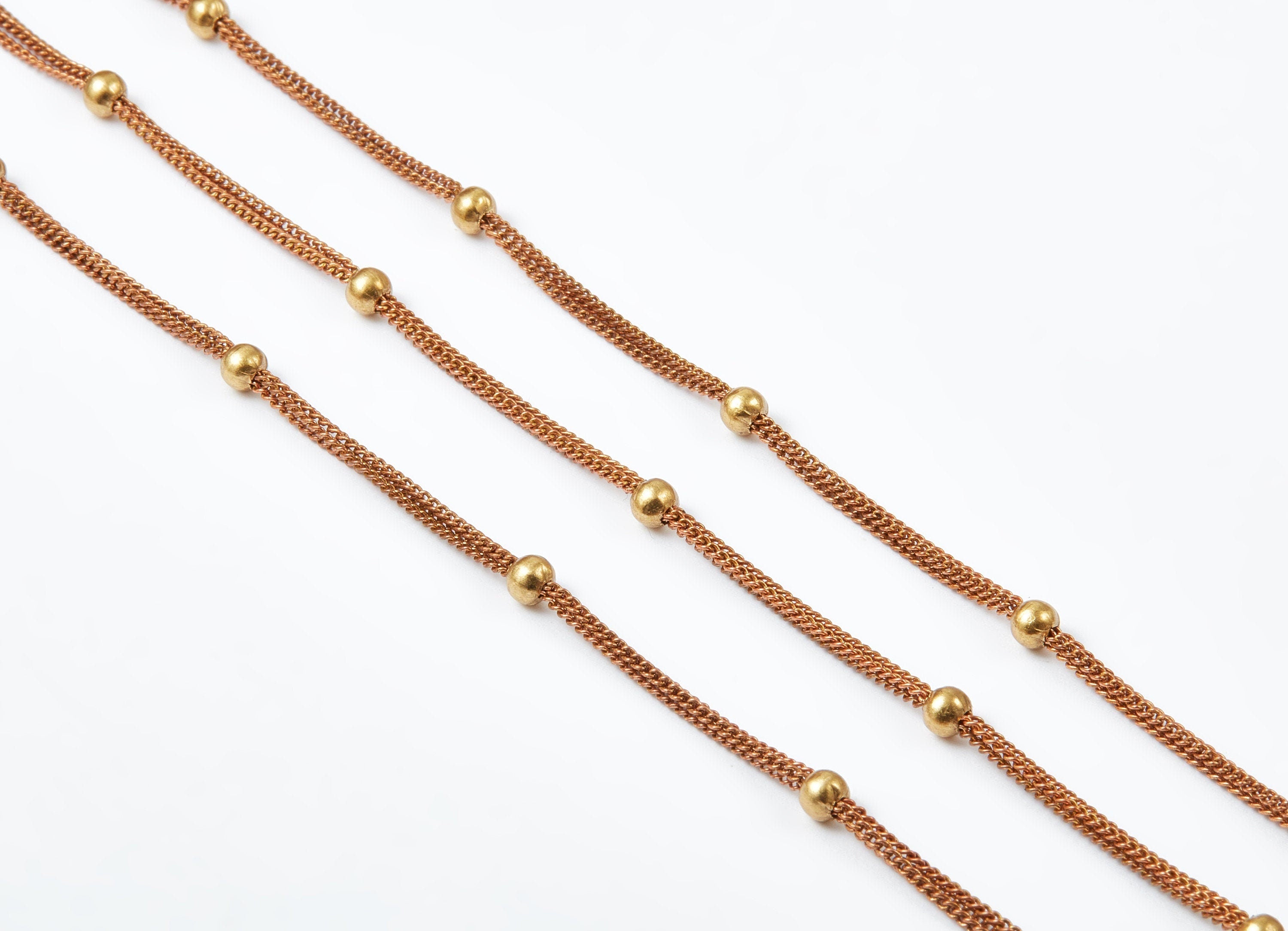 Ball Satellite Triple Curb Chain - Iron Chain- Soldered - 0.08&quot; x 0.05&quot; x 0.16&quot; - for Necklace Jewellery Making - CC1110 - DOMEDBAZAAR