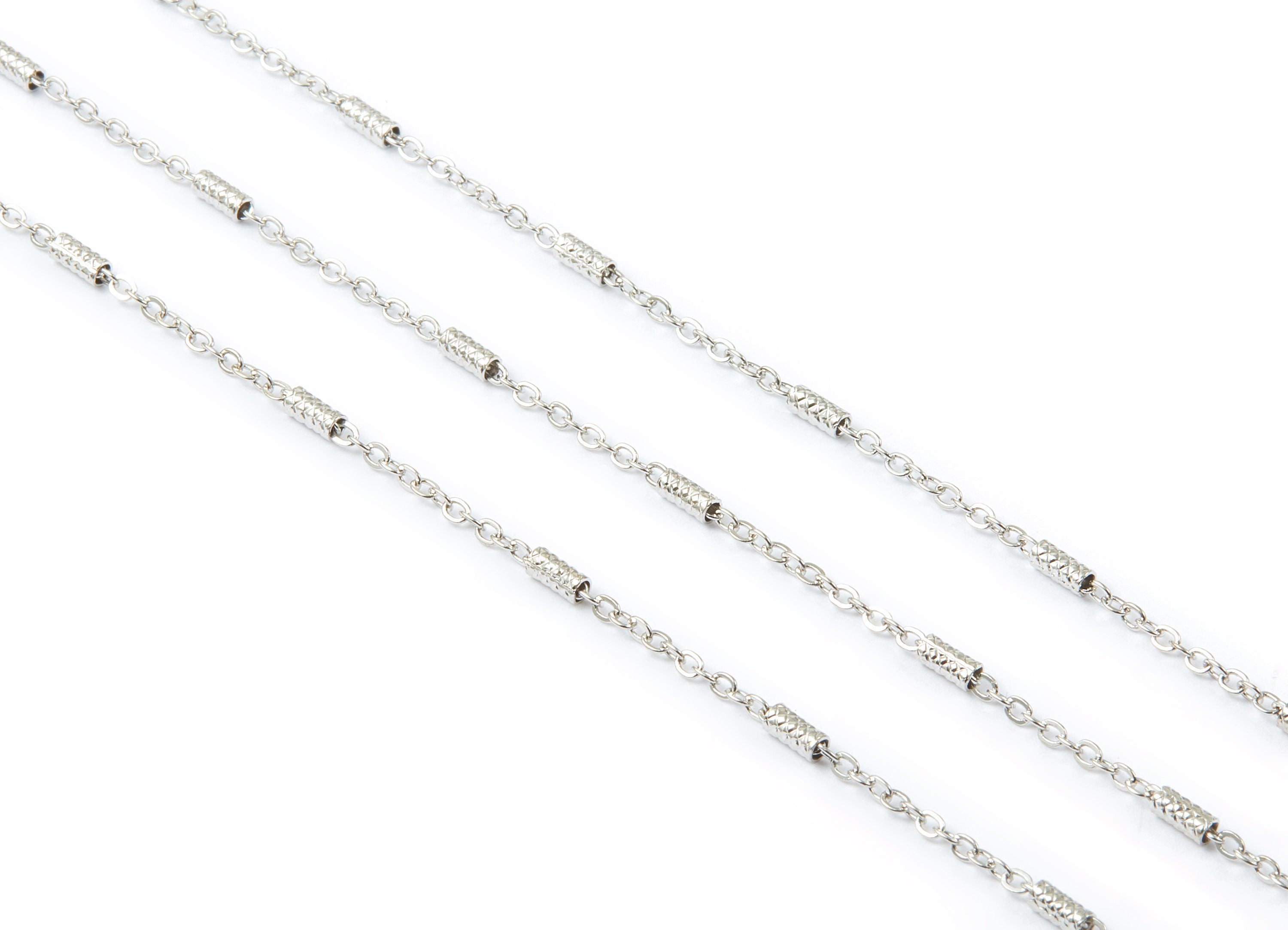 Bar Satellite Round Link Cable Chain - Iron Chain- Silver Tone Plated - Soldered - 0.08&quot; x 0.06&quot; x 0.08&quot; -Jewellry Making - CC1112S - DOMEDBAZAAR