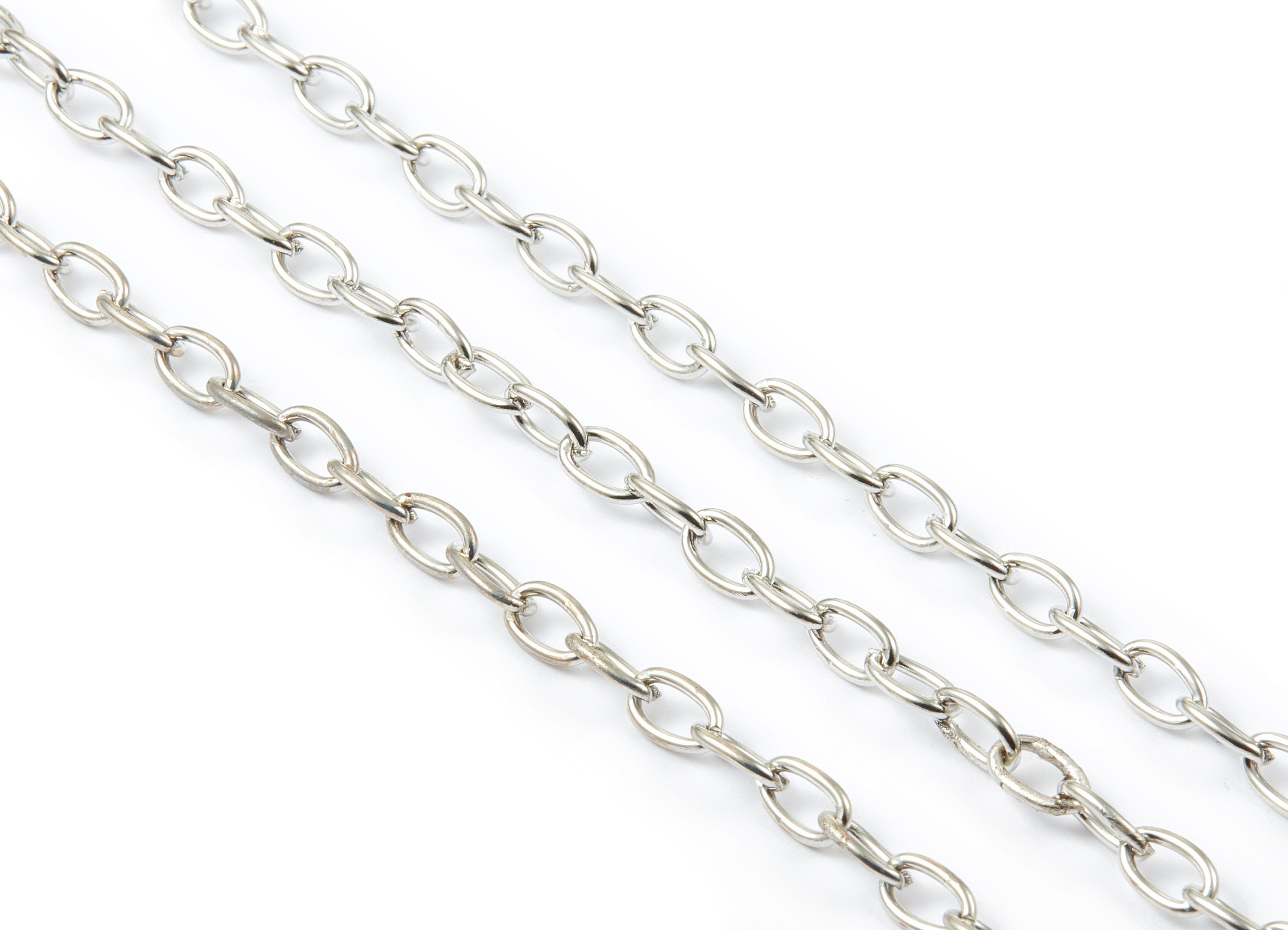 Cable Chain - Silver Tone Plated Iron Chain - Unsoldered Link Chain - 0.28&quot; x 0.16&quot; x 0.04&quot; - Necklace Bracelet Jewelry Making - CC1114S - DOMEDBAZAAR
