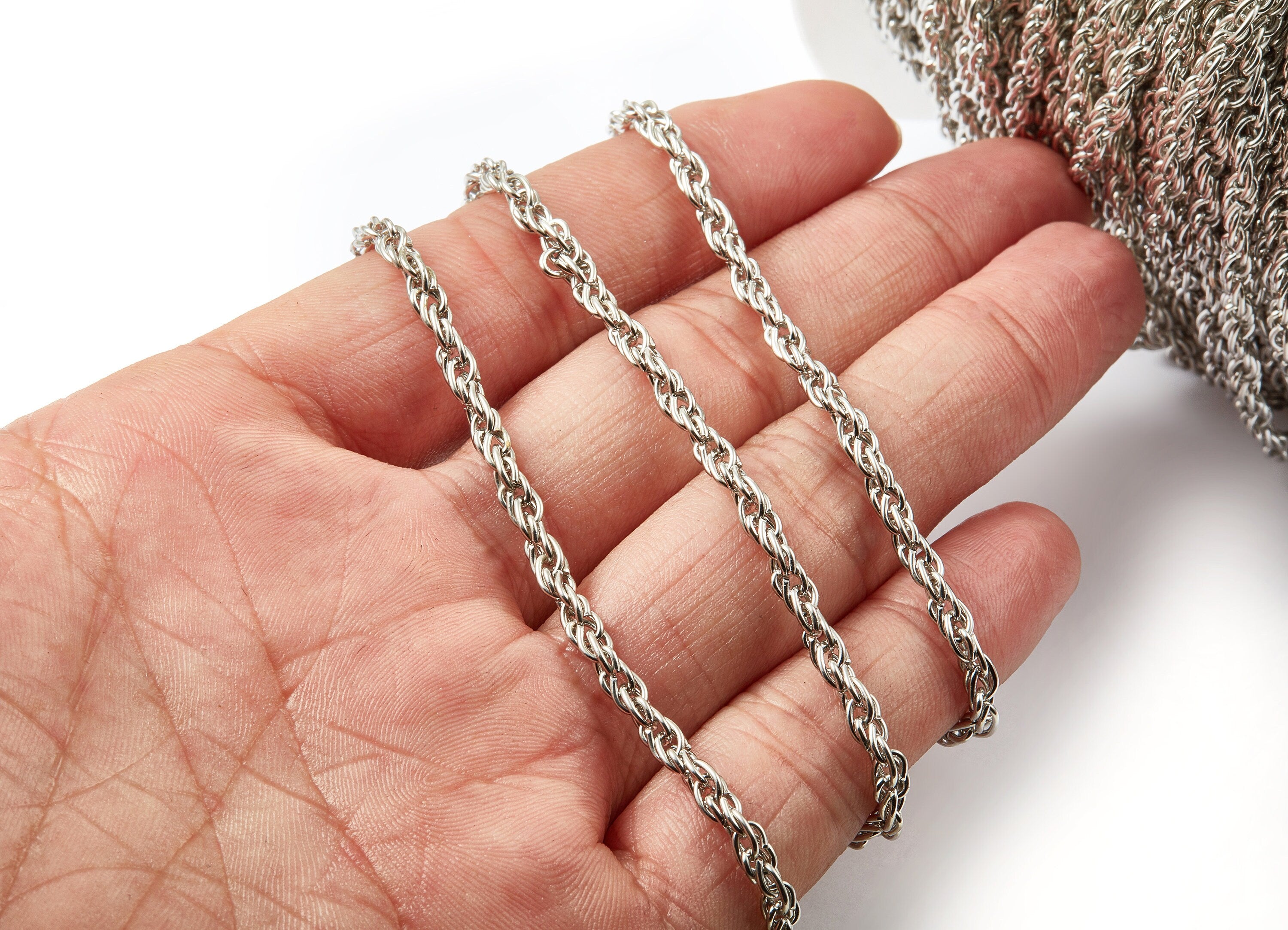 Rope Chain -Silver Tone Plated Iron Chain - Unsoldered Rope Chain - 0.22&quot; x 0.14&quot; x 0.03&quot; - for Necklace  Jewellery Making - CC1116S - DOMEDBAZAAR