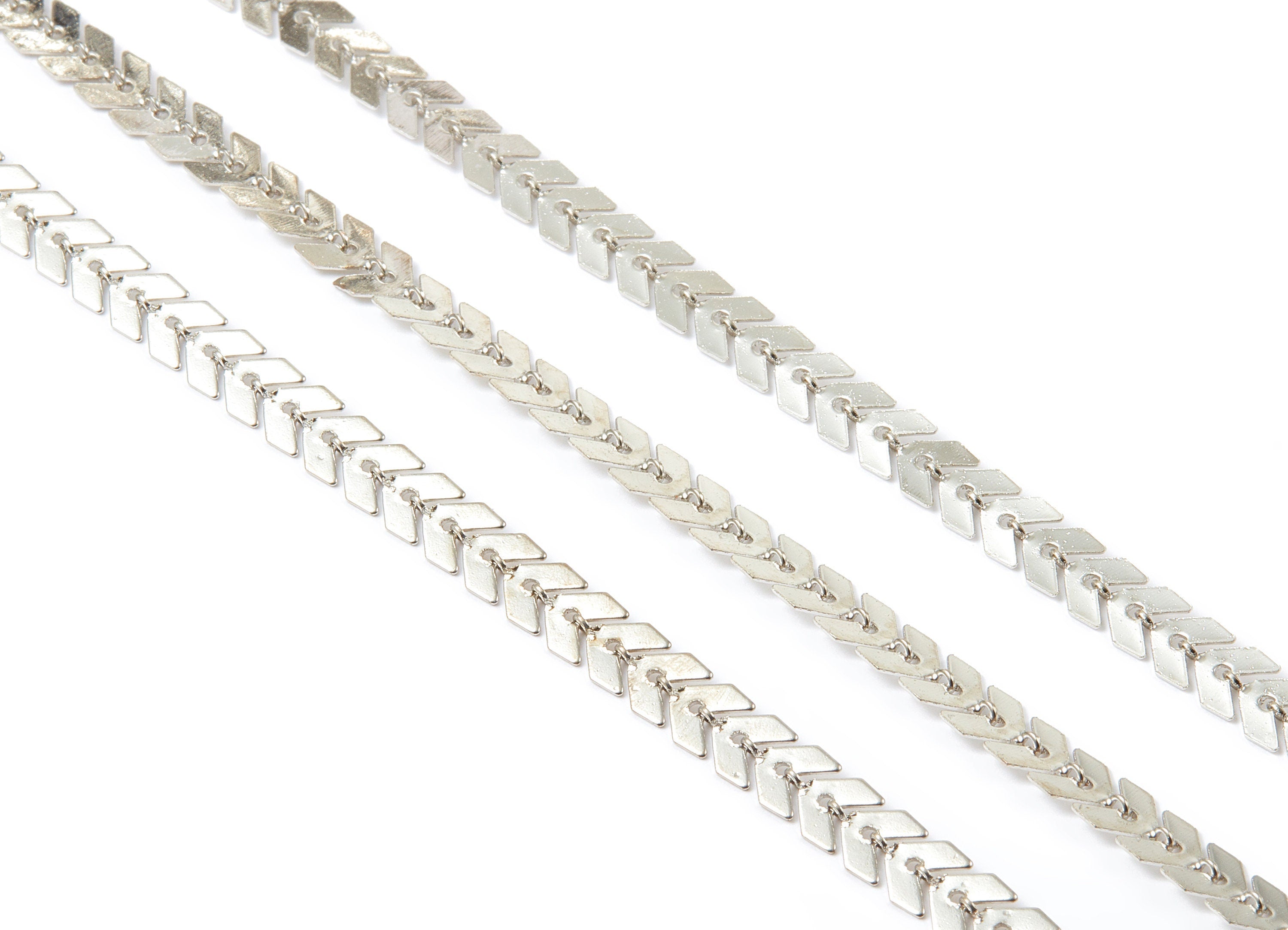 Fishbone Chain - Iron Chevron Choker Chain - Silver Tone Plated - Arrow Chain - 0.28&quot; x 0.23&quot; x 0.08&quot; - for Jewellery Making - CC1117S - DOMEDBAZAAR