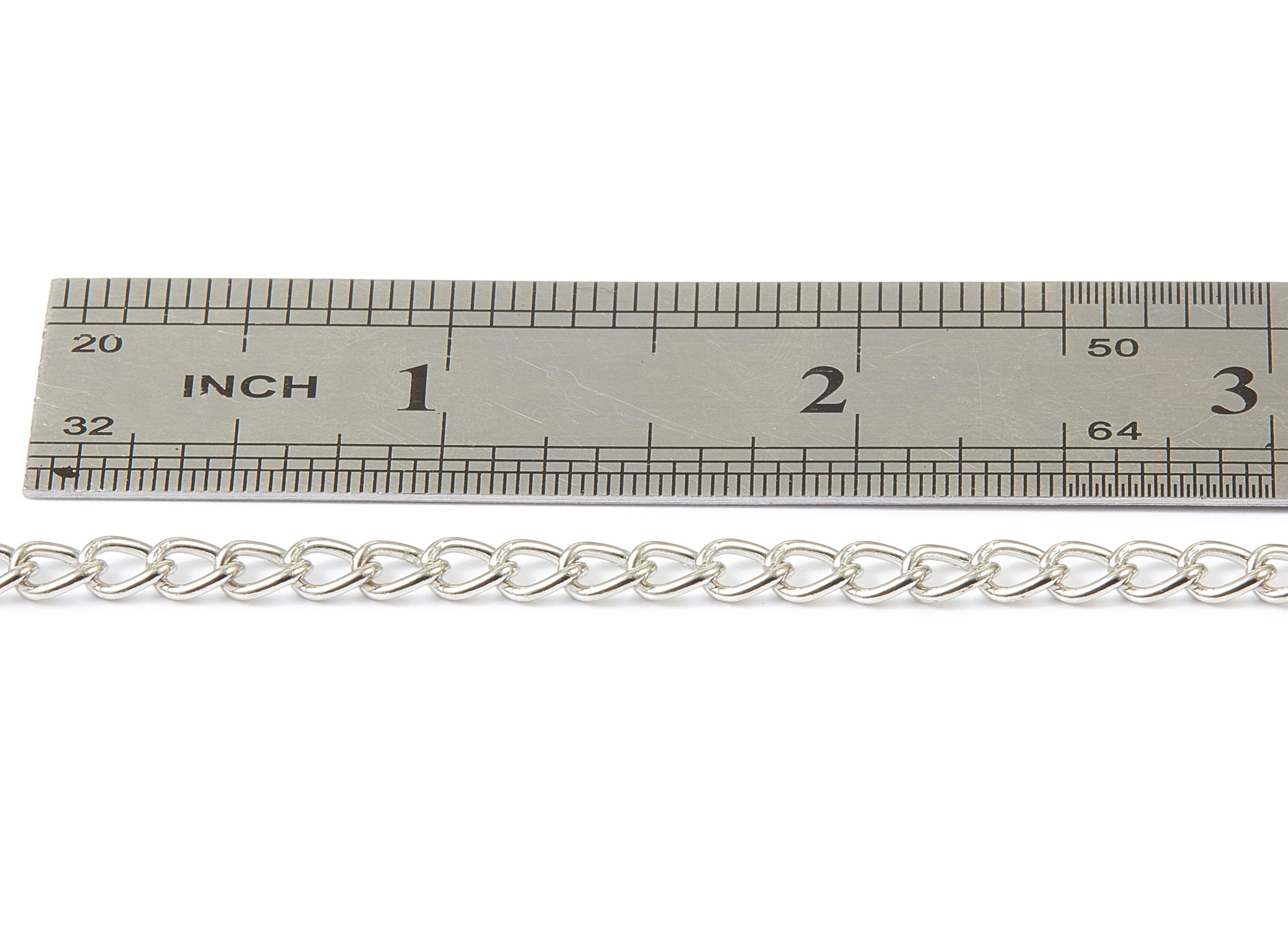 Curb Chain - Iron Military Chain -  Silver Tone Plated - Keychain - Unsoldered Link - for Jewelry Making - 0.24&quot; x 0.16&quot; x 0.04&quot; - CC1118S - DOMEDBAZAAR