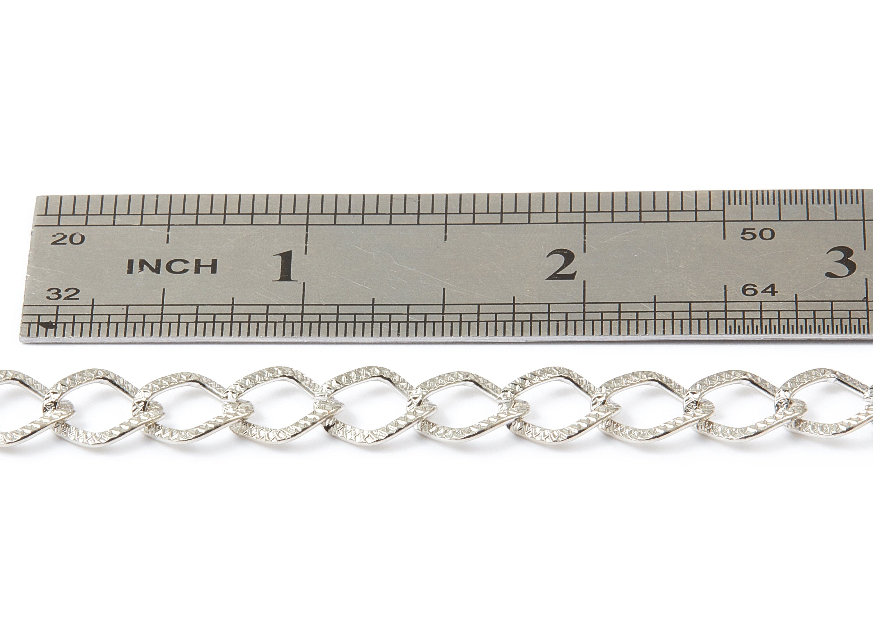 Textured Diamond Cable Chain - Hammered Flat Chain -Silver Tone Plated Iron Chain - Unsoldered - 0.35&quot; x 0.42&quot; x 0.03&quot; - CC1120S - DOMEDBAZAAR