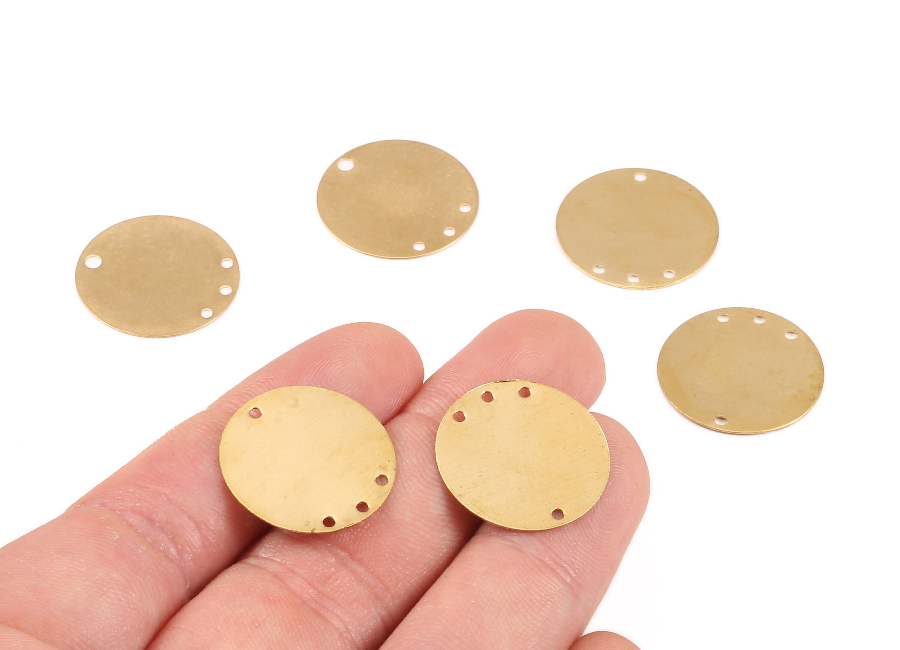 Personalized stamping blank - Brass Round Connector - Raw Brass Round Connectors With 4 Holes - Jewelry Supplies - 20x20x0.36mm - PP2282 - DOMEDBAZAAR