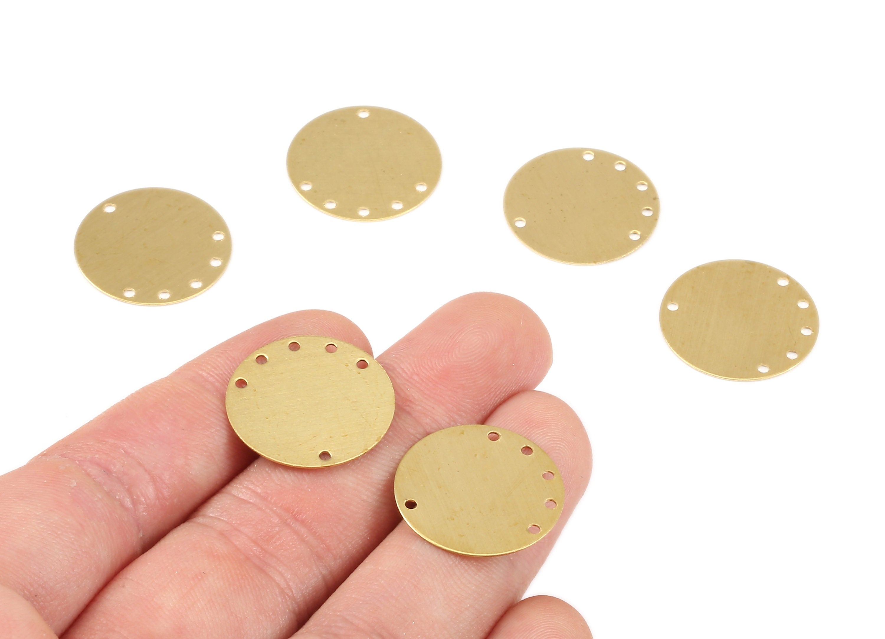 Brass Round Connector - Raw Brass Round Connectors With 6 Holes - Jewelry Supplies - 20.05x20.05x0.38mm - PP2285 - DOMEDBAZAAR
