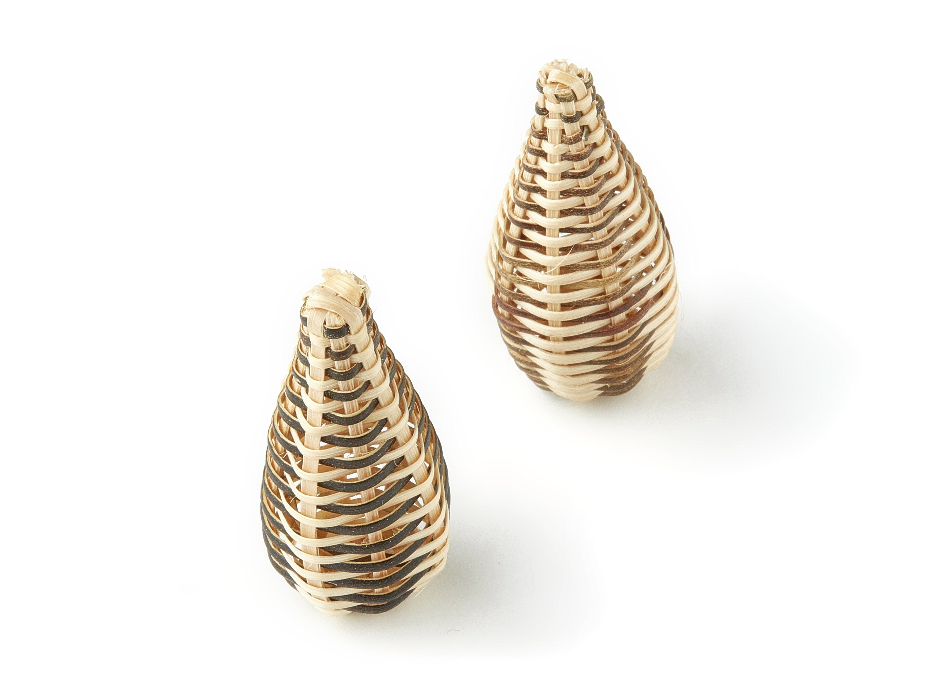 Handwoven Rattan Conical Charms - Conical Rattan Earrings and Pendant - Wooden Straw Earrings - Jewelry Handmade - 40x16.6mm - RT1300 - DOMEDBAZAAR