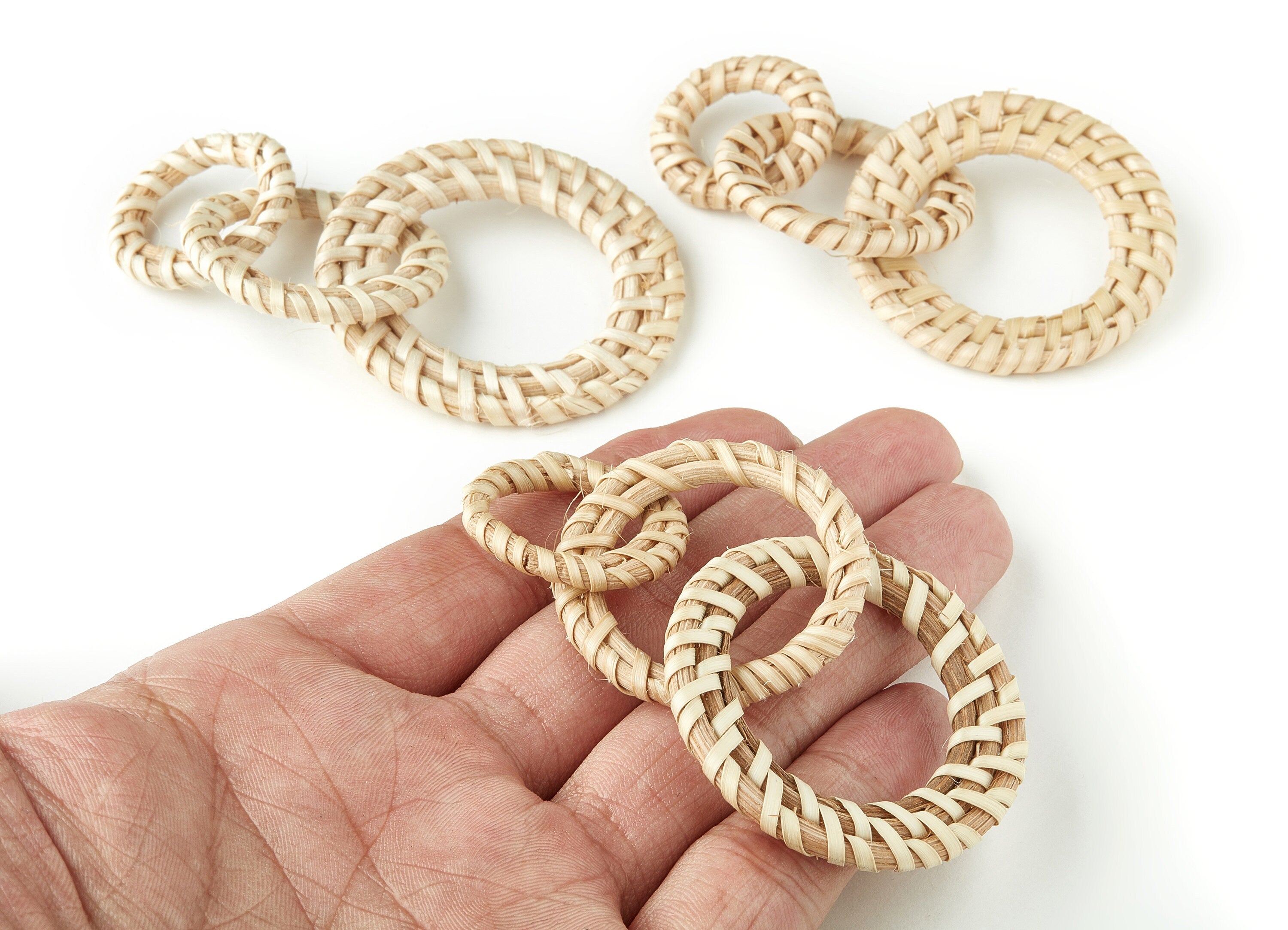 Handwoven Rattan Circle Charms - Circle Rattan Earrings and Pendant - Wooden Straw Earrings - Jewelry Handmade - 83x47x4.3mm - RT1302 - DOMEDBAZAAR