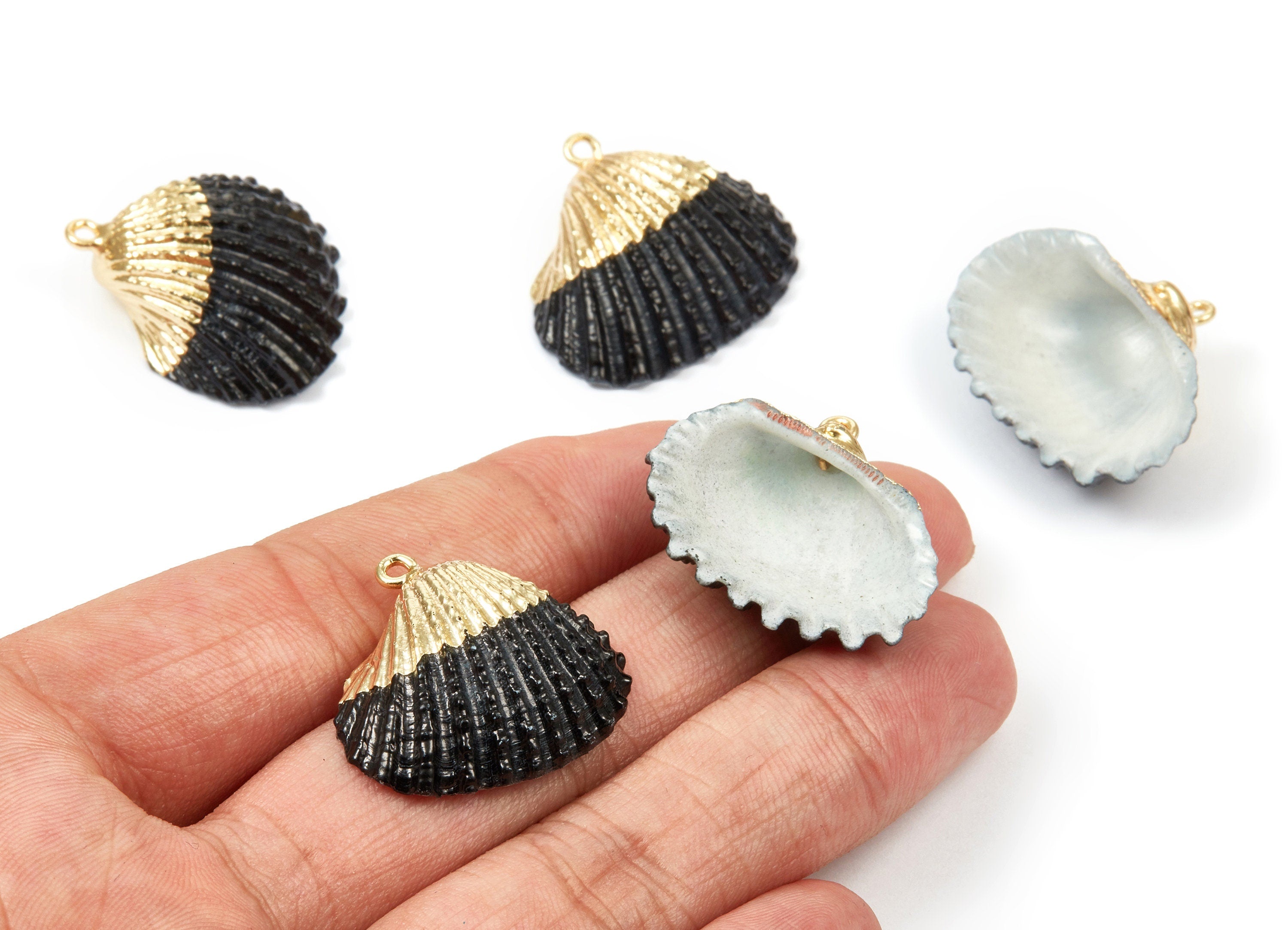 Mussel Shell Charms - Seashell Earrings and Pendant - Gold Tone Plated Earrings - 1 Hole - Jewelry Handmade - 27x24.5mm - SF1122D - DOMEDBAZAAR