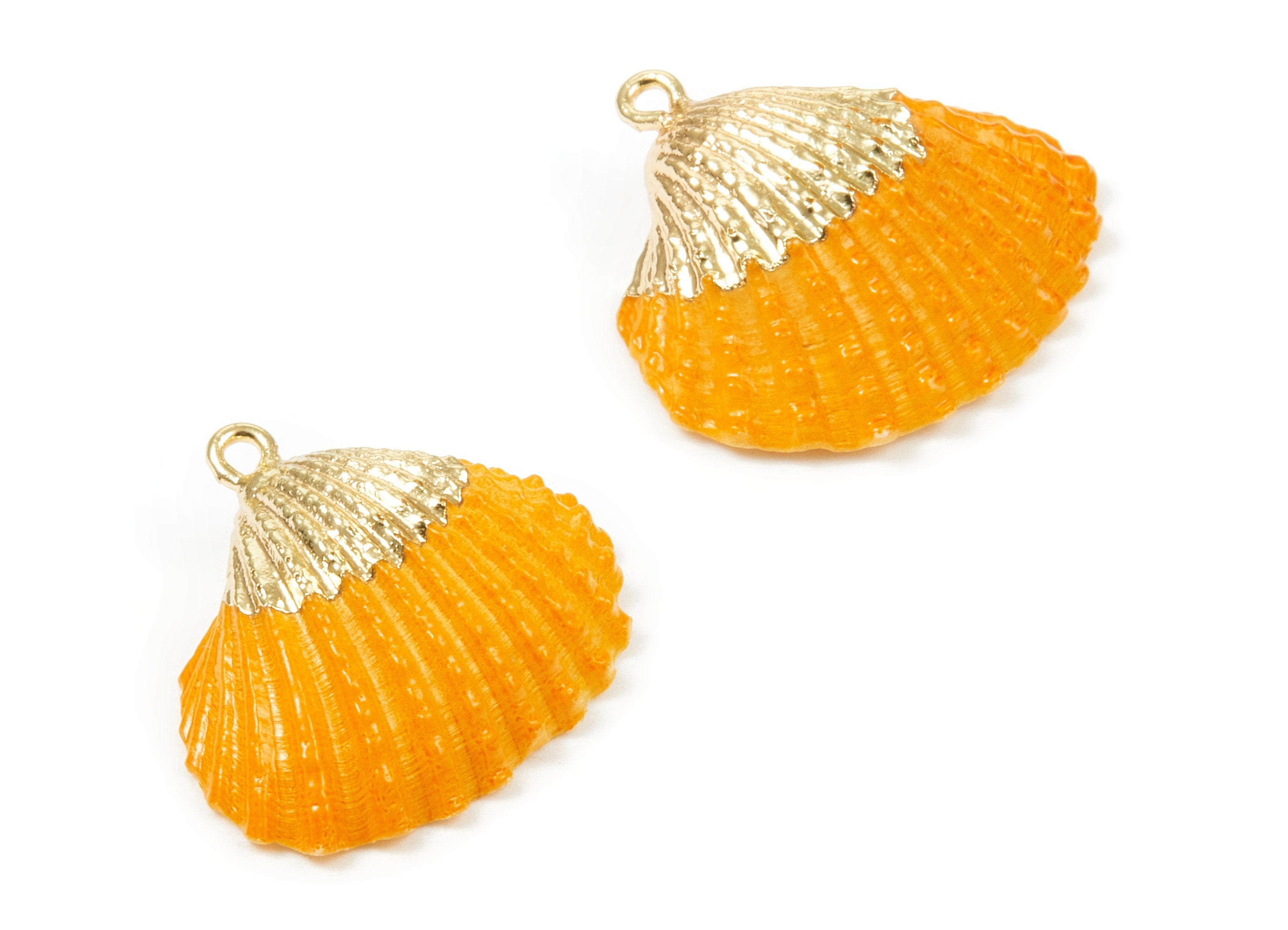 Mussel Shell Charms - Seashell Earrings and Pendant - Gold Tone Plated Earrings - 1 Hole - Jewelry Handmade - 27x24.5mm - SF1122B - DOMEDBAZAAR