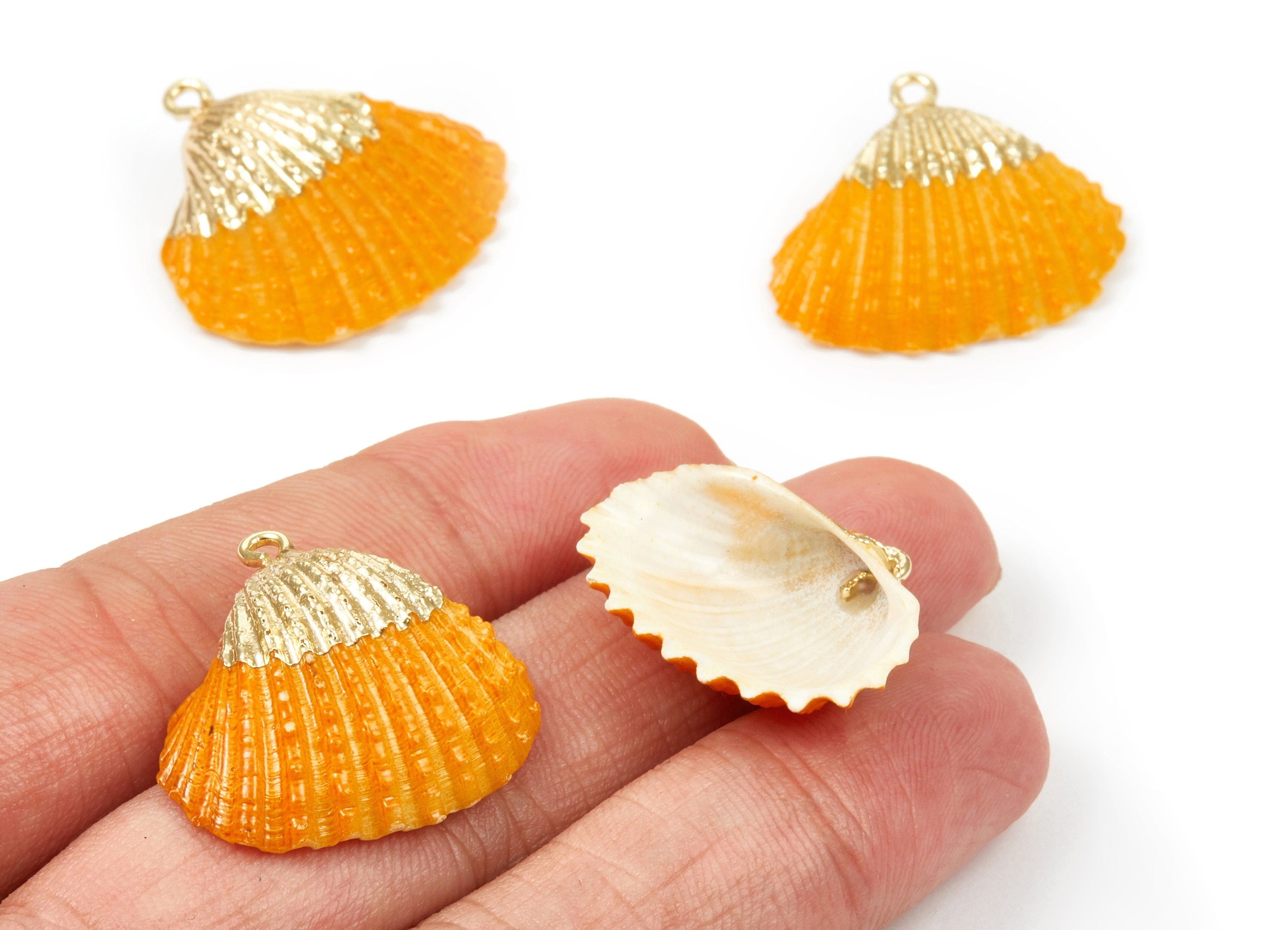 Mussel Shell Charms - Seashell Earrings and Pendant - Gold Tone Plated Earrings - 1 Hole - Jewelry Handmade - 27x24.5mm - SF1122B - DOMEDBAZAAR
