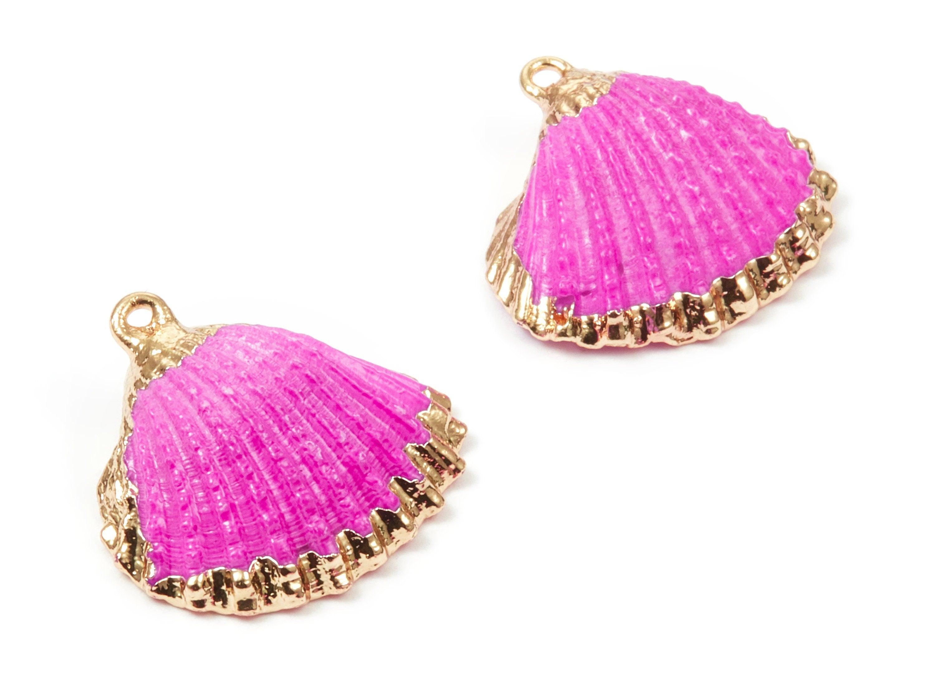 Mussel Shell Charms - Seashell Earrings and Pendant - Gold Tone Plated Earrings - 1 Hole - Jewelry Handmade - 27x24.5mm - SF1122A - DOMEDBAZAAR