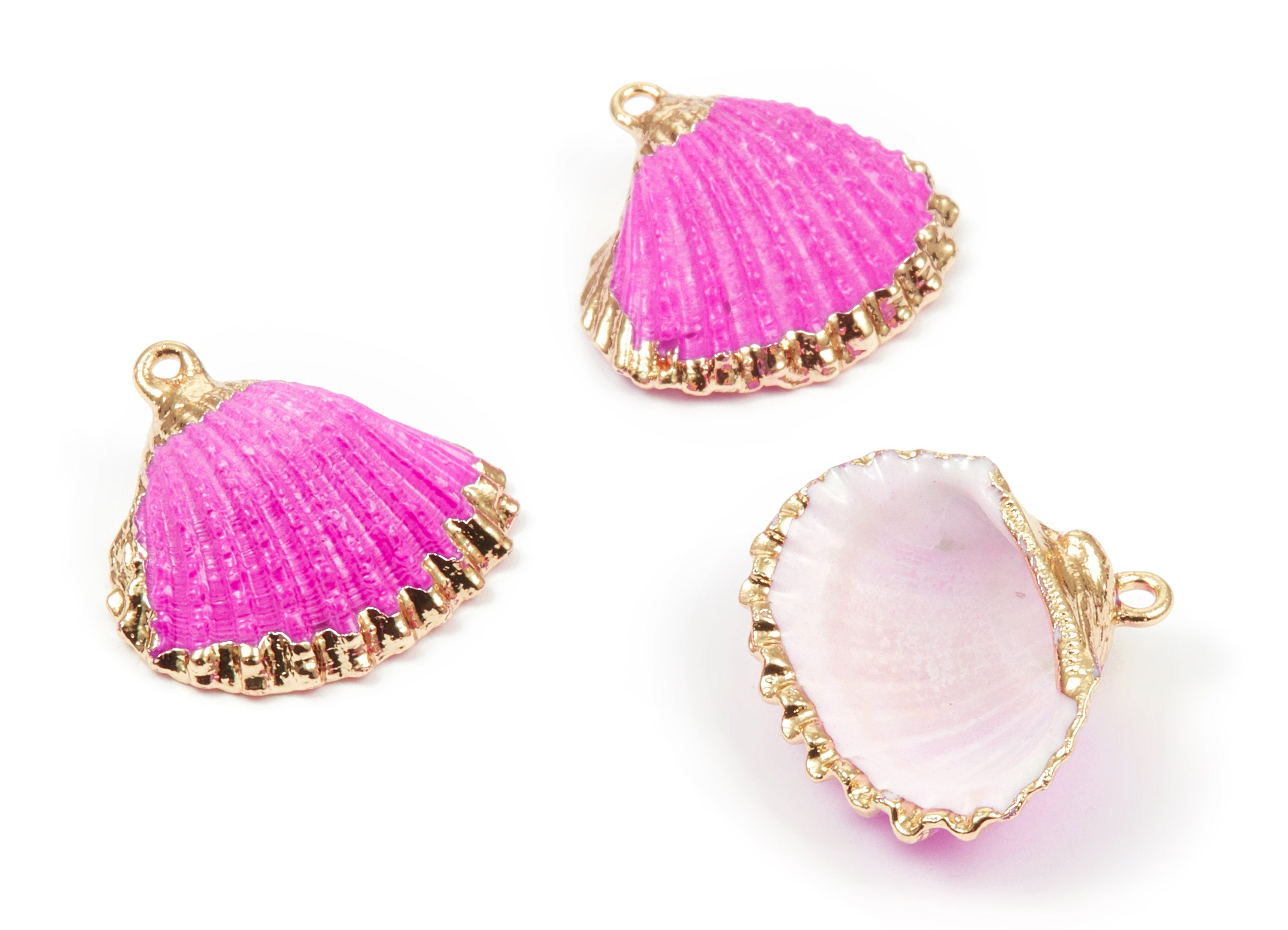 Mussel Shell Charms - Seashell Earrings and Pendant - Gold Tone Plated Earrings - 1 Hole - Jewelry Handmade - 27x24.5mm - SF1122A - DOMEDBAZAAR