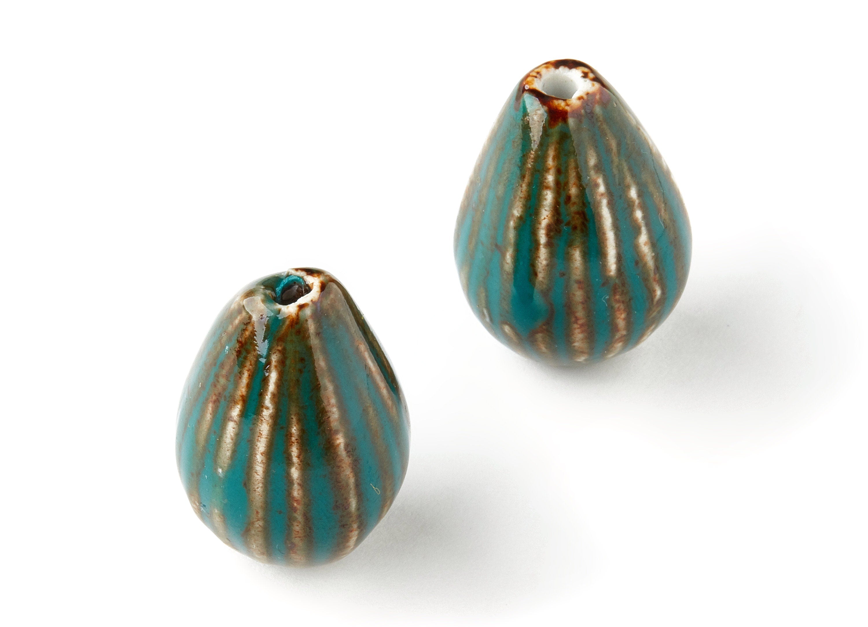 Glazed Ceramic Beads - Carved Shaped Beads - Handmade Beads - Necklace Beads - Connectors Beads - 34.54x23.27mm - NS1043 - DOMEDBAZAAR