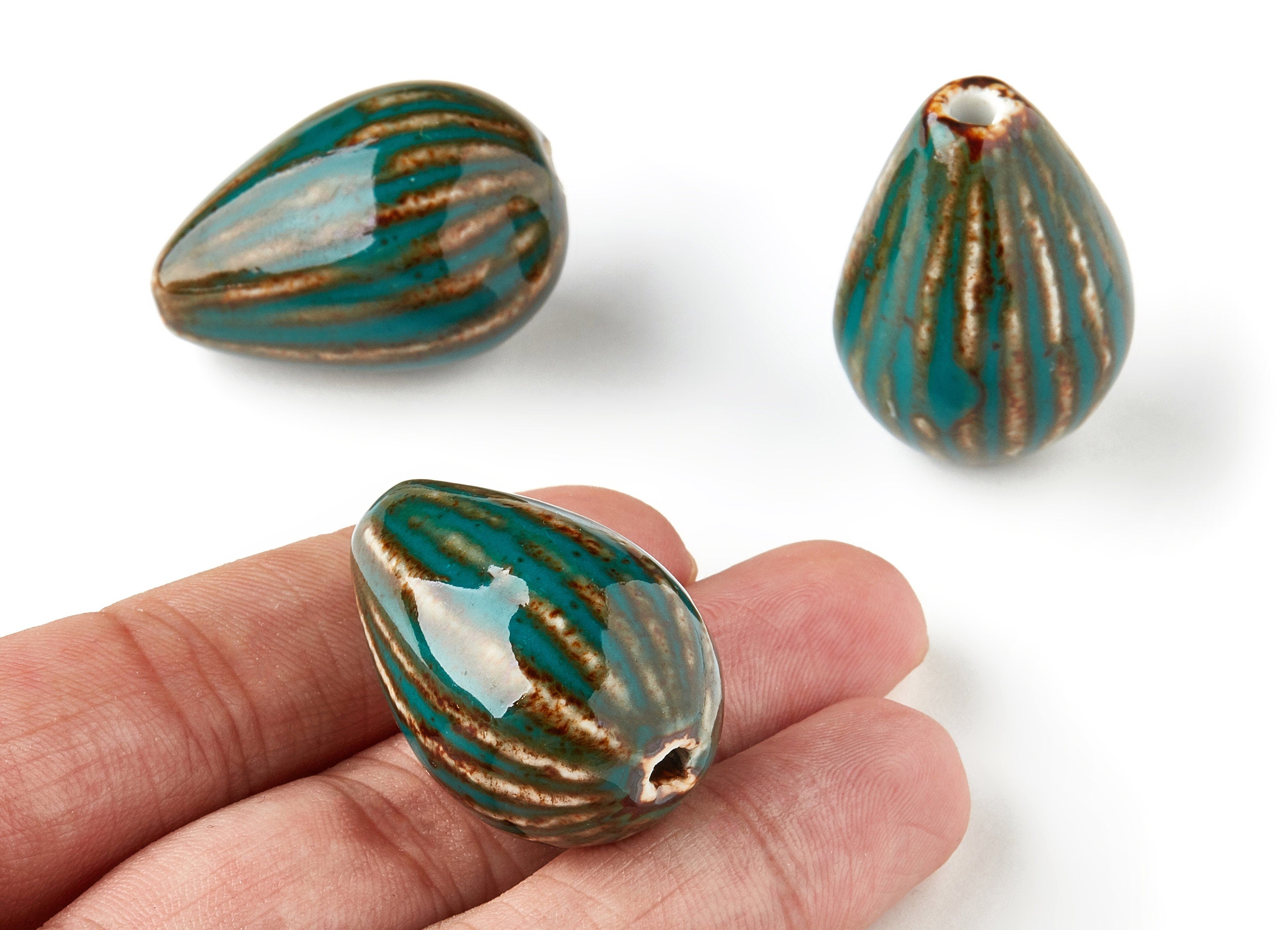 Glazed Ceramic Beads - Carved Shaped Beads - Handmade Beads - Necklace Beads - Connectors Beads - 34.54x23.27mm - NS1043 - DOMEDBAZAAR