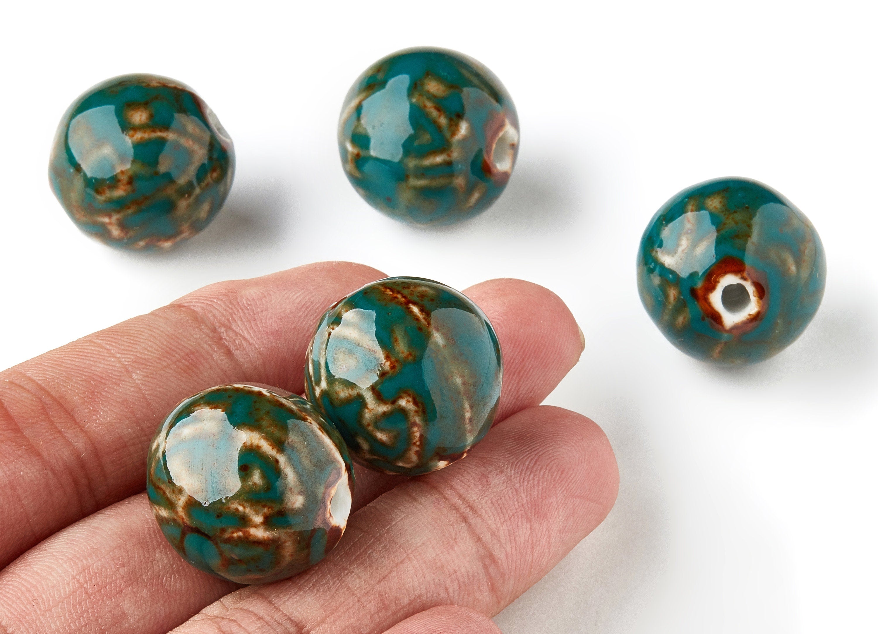 Glazed Ceramic Beads - Carved Shaped Beads - Handmade Beads - Necklace Beads - Connectors Beads - Ceramic Beads - 21x20.07x21.29mm - NS1040 - DOMEDBAZAAR