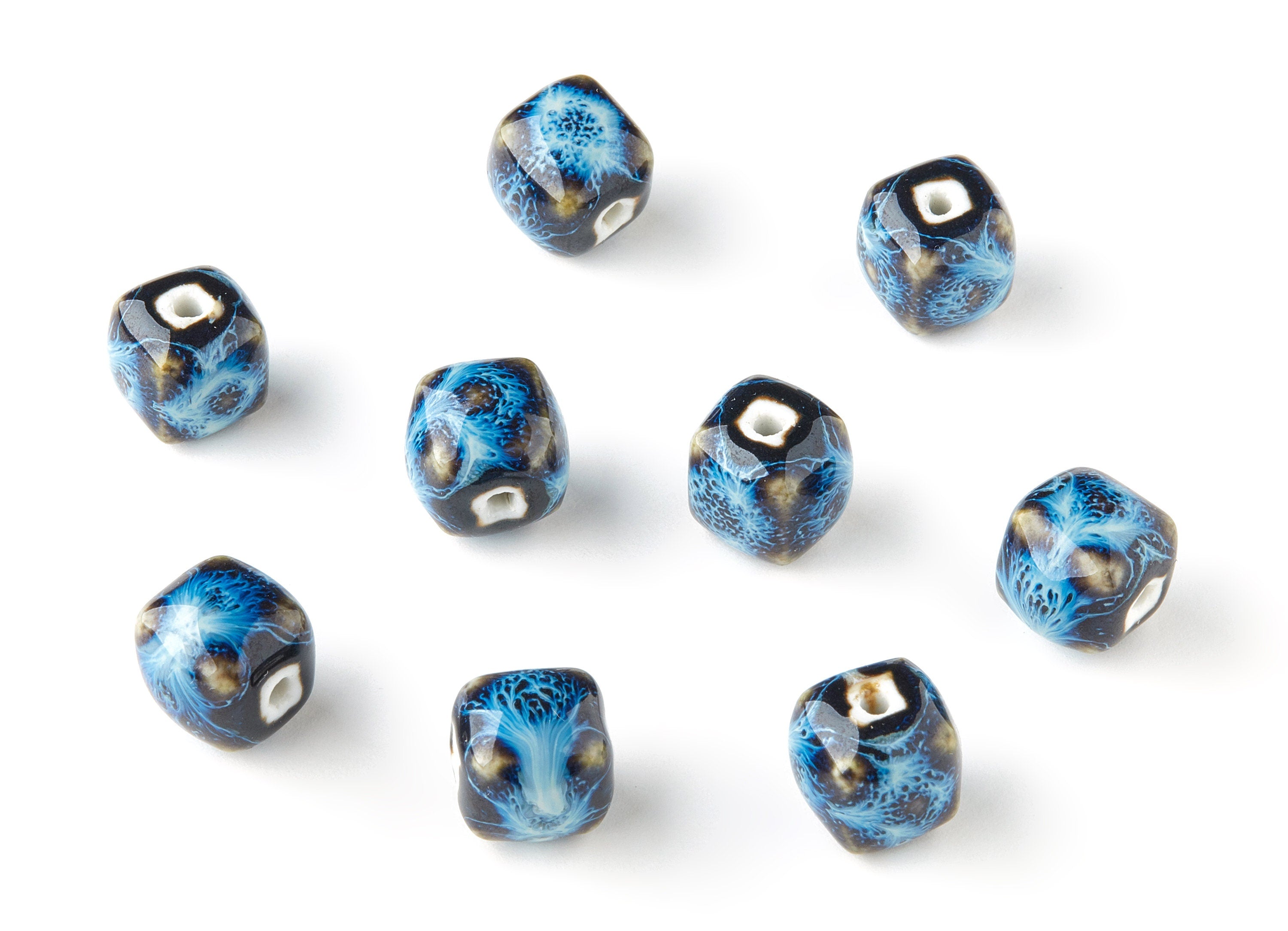 Glazed Ceramic Beads - Carved Shaped Beads - Handmade Beads - Necklace Beads - Connectors Beads - Jewelry Supplies - 13.97x12.8mm - NS1039 - DOMEDBAZAAR