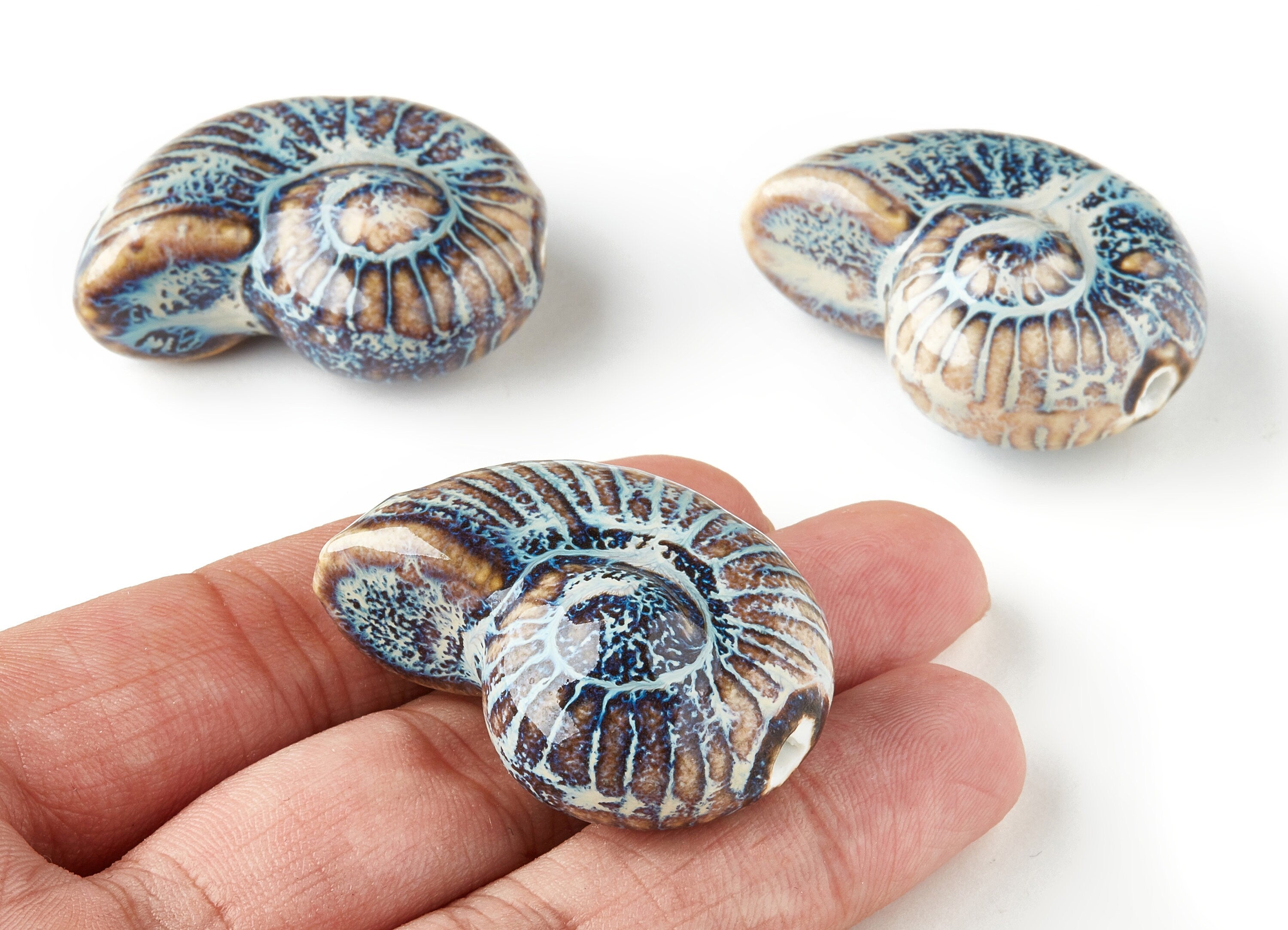 Glazed Ceramic Beads - Carved Shaped Beads - Handmade Beads - Necklace Beads - Connectors Beads - Jewelry Supplies - 38.99x32.39mm - NS1045 - DOMEDBAZAAR