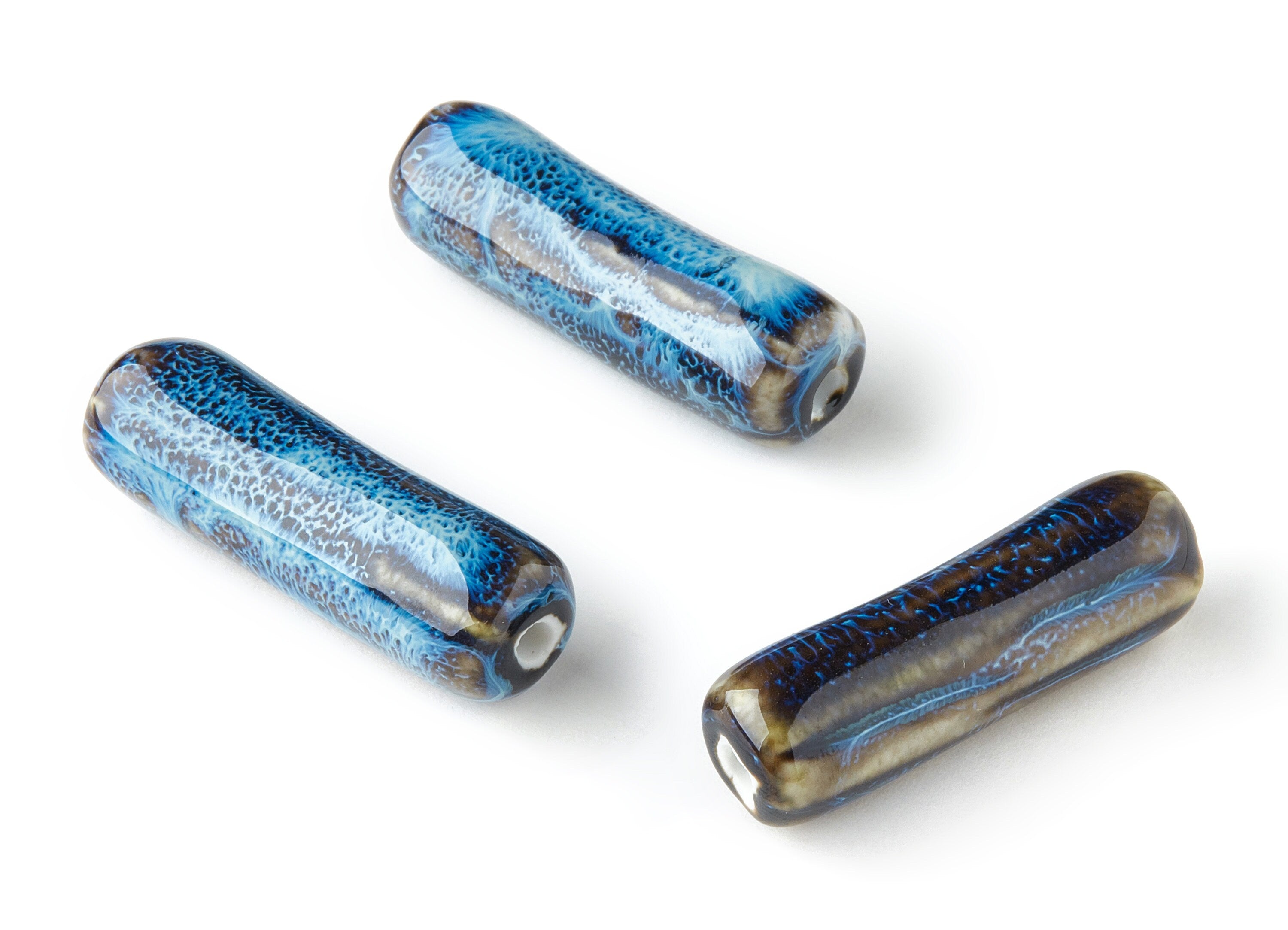 Glazed Ceramic Beads - Carved Beads - Handmade Beads - Necklace Beads - Connectors Beads - Jewelry Supplies - 39.83x12.68mm - NS1026 - DOMEDBAZAAR
