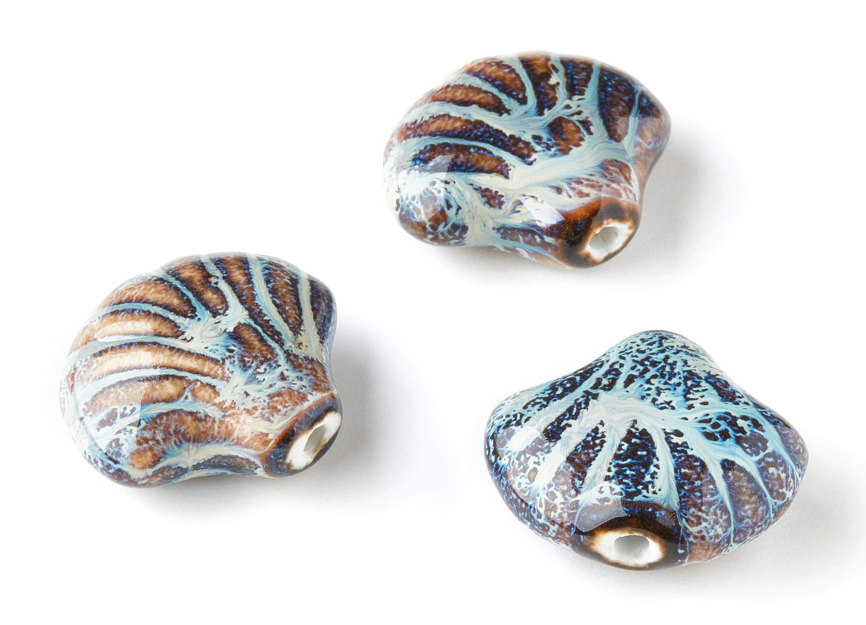 Glazed Ceramic Shell Beads - Carved Beads - Handmade Beads - Necklace Beads - Connectors Beads - 32.43x28.43x13.3mm - NS1035 - DOMEDBAZAAR