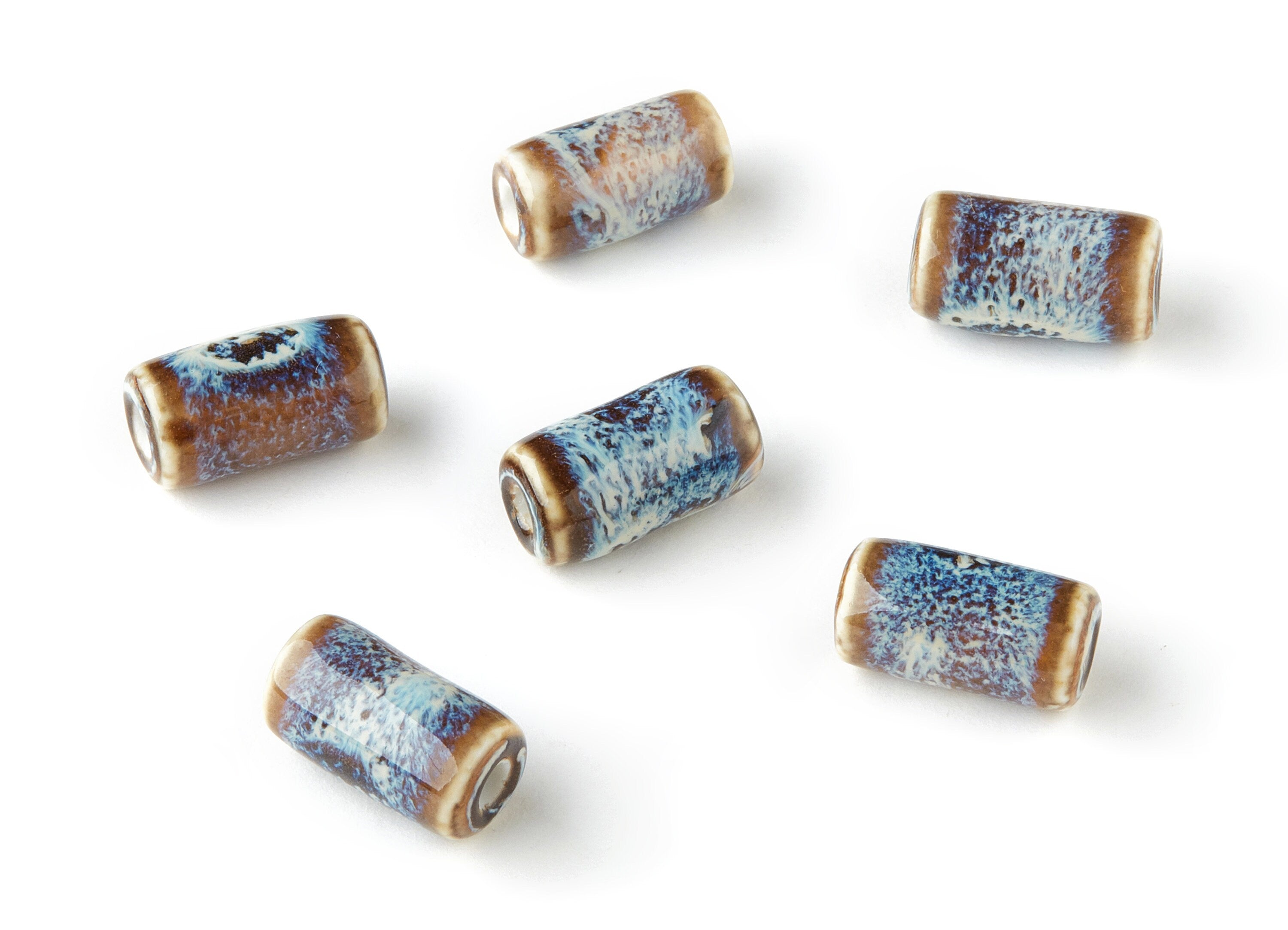 Glazed Ceramic cylinder Beads - Carved Beads - Handmade Beads - Necklace Beads - Connectors Beads - Jewelry Supplies - 17.99x9.38mm - NS1036 - DOMEDBAZAAR