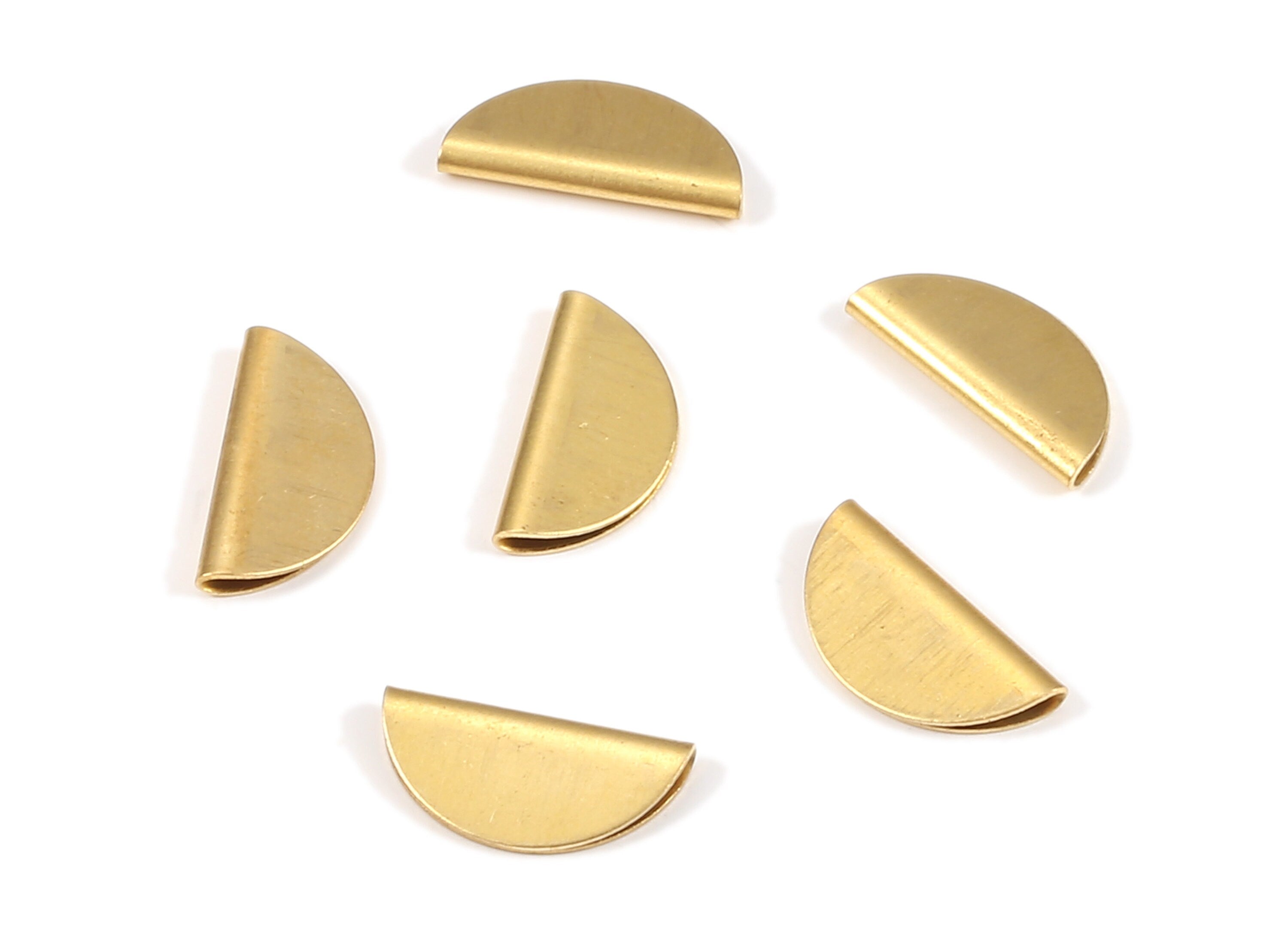 Brass Half Moon Crimp - Raw Brass Semicircle Ribbon Crimp End Earrings and Pendant - Jewelry Supplies - 15.25x7.53x1.98mm - PP2179 - DOMEDBAZAAR