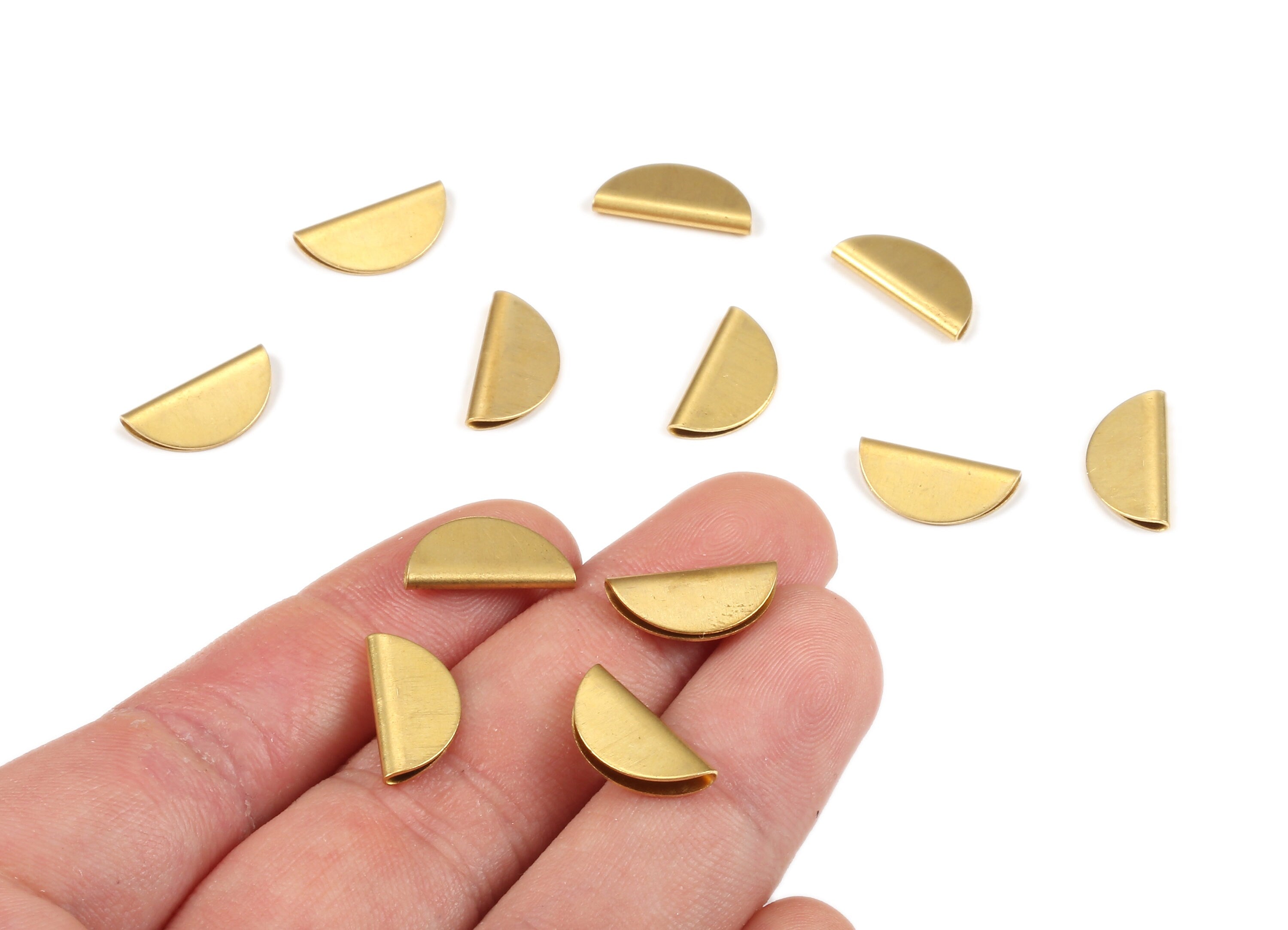 Brass Half Moon Crimp - Raw Brass Semicircle Ribbon Crimp End Earrings and Pendant - Jewelry Supplies - 15.25x7.53x1.98mm - PP2179 - DOMEDBAZAAR