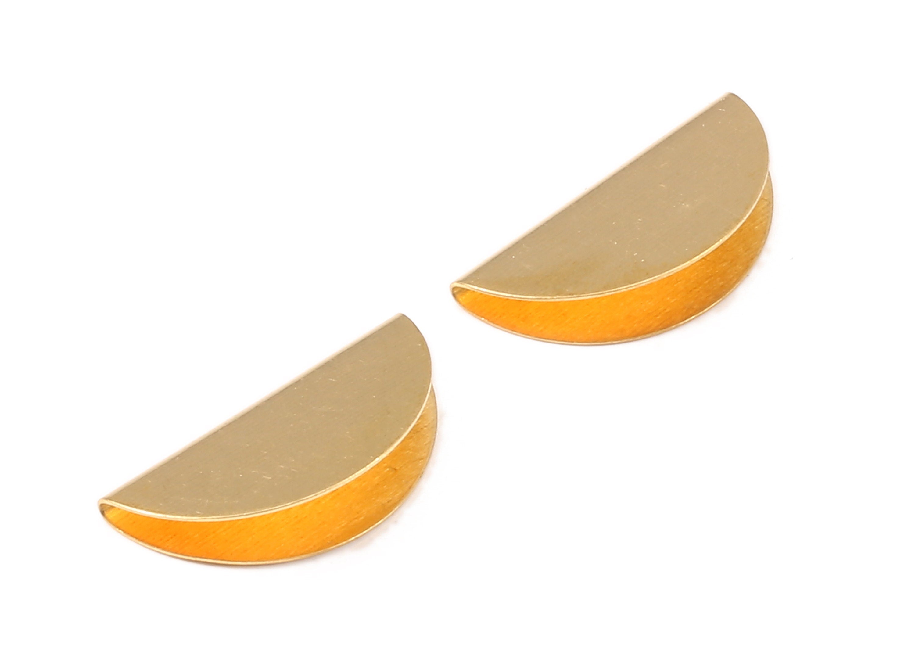 Brass Half Moon Crimp - Raw Brass Semicircle Ribbon Crimp End Earrings and Pendant - Jewelry Supplies - 25.22x12.46x0.37mm - PP2190 - DOMEDBAZAAR