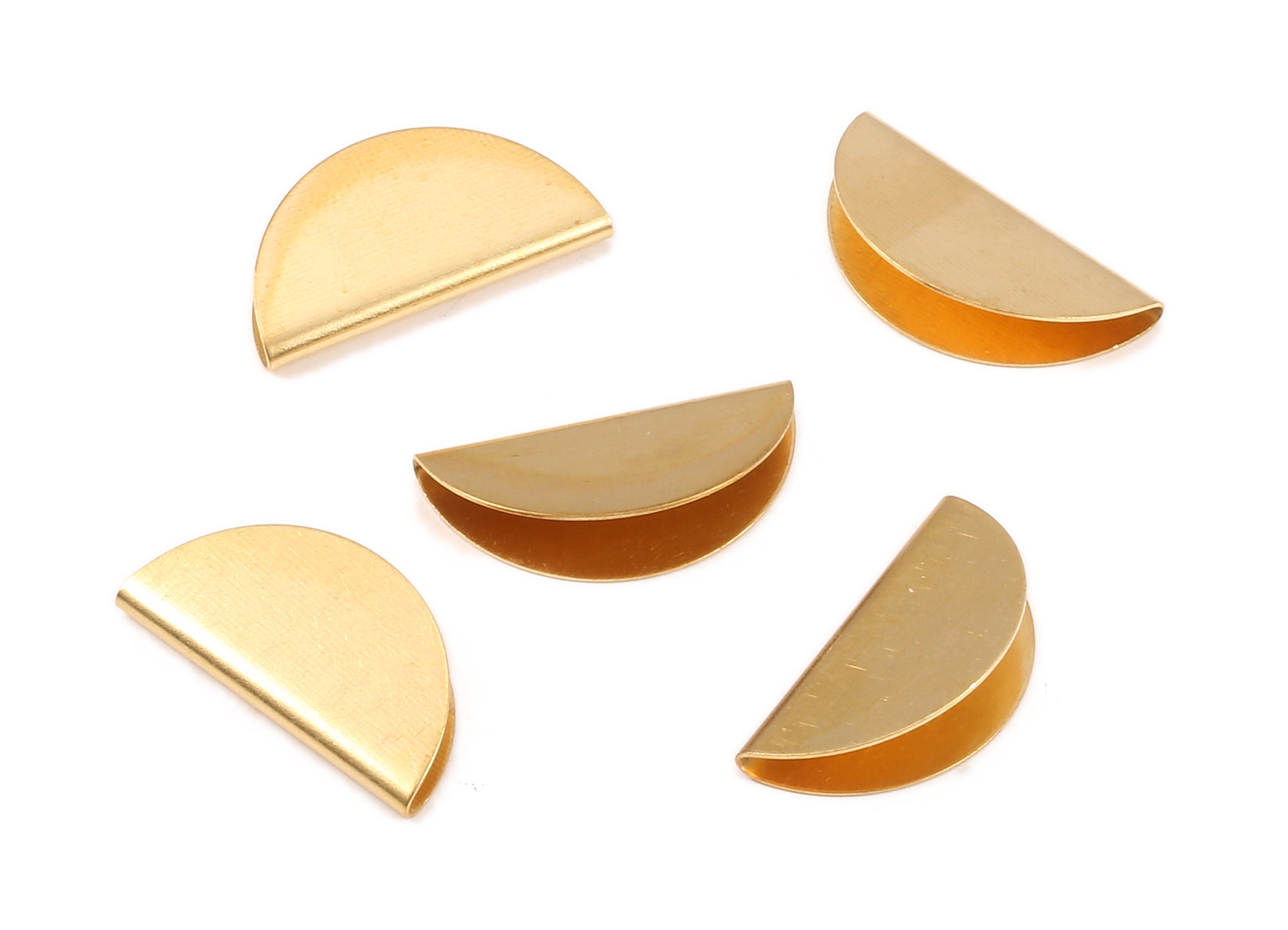 Brass Half Moon Crimp - Raw Brass Semicircle Ribbon Crimp End Earrings and Pendant - Jewelry Supplies - 25.22x12.46x0.37mm - PP2190 - DOMEDBAZAAR