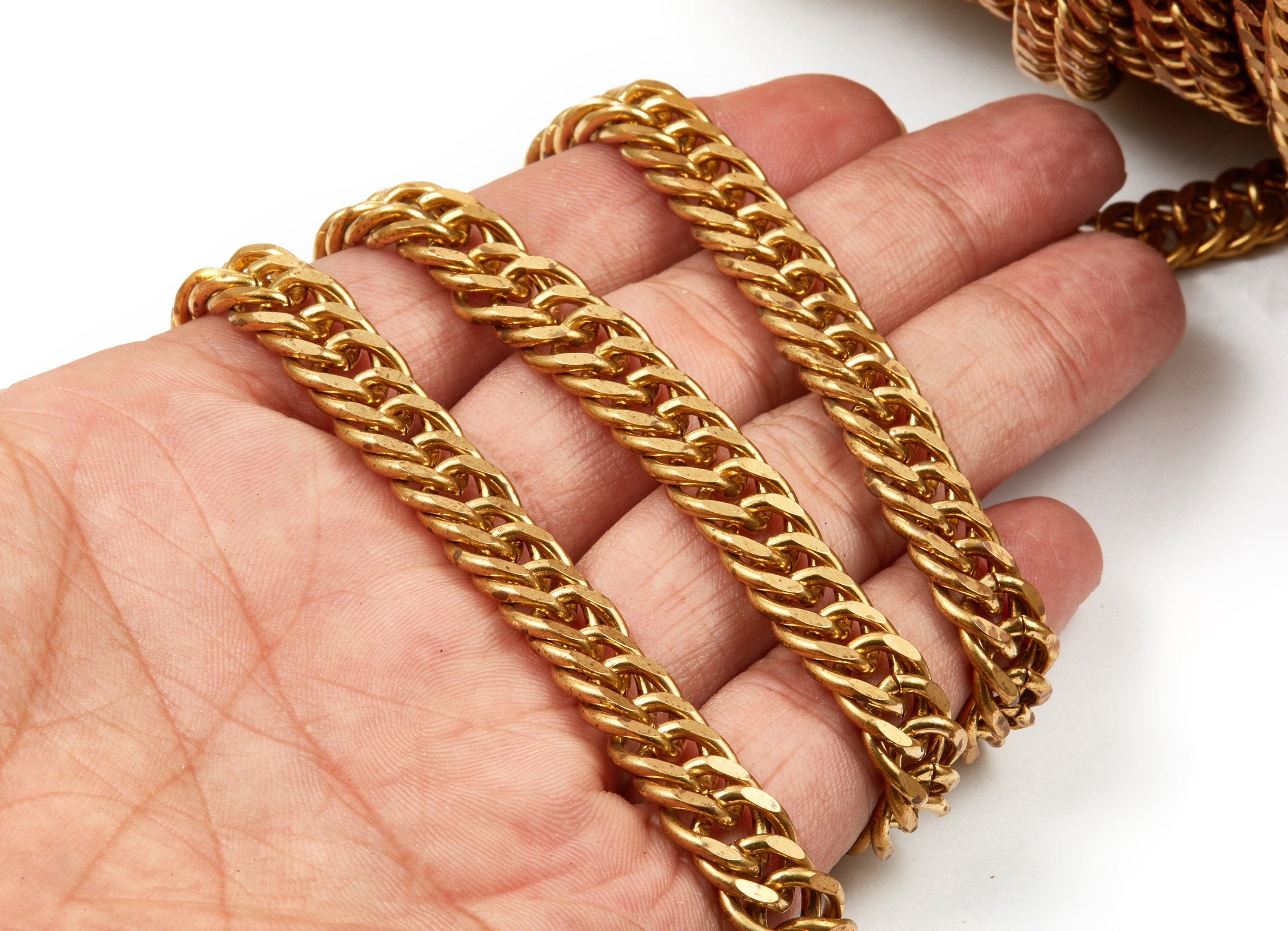 Faceted Curb Chain - Raw Brass Curb  Chain -  Open Link Chain - 0.46&quot; x 0.38&quot; x 0.07&quot; -  CC1122 - DOMEDBAZAAR