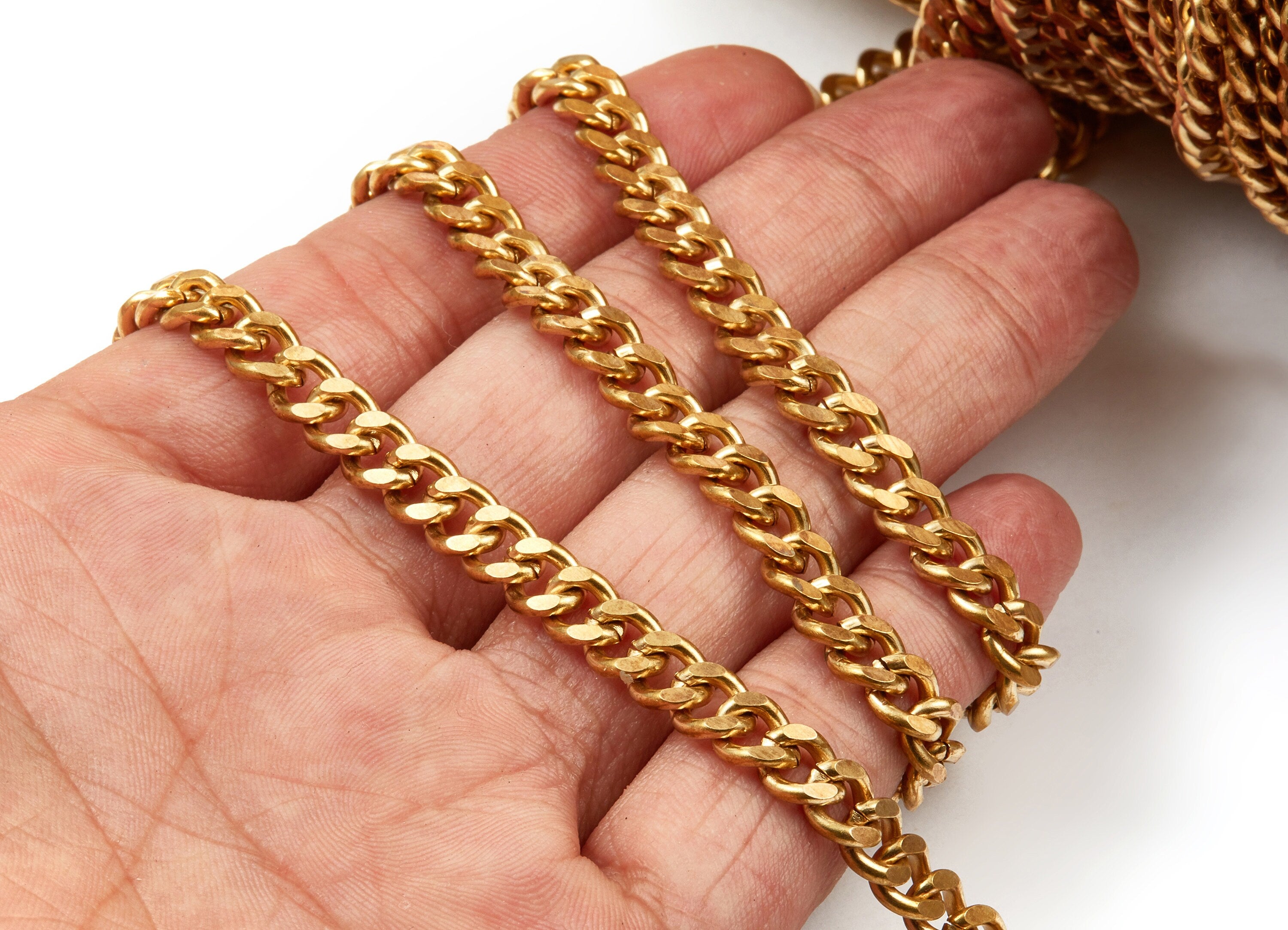 Faceted Curb Chain - Raw Brass Curb  Chain -  Open Link Chain - 0.31&quot; x 0.27&quot; x 0.06&quot; -  CC1123 - DOMEDBAZAAR
