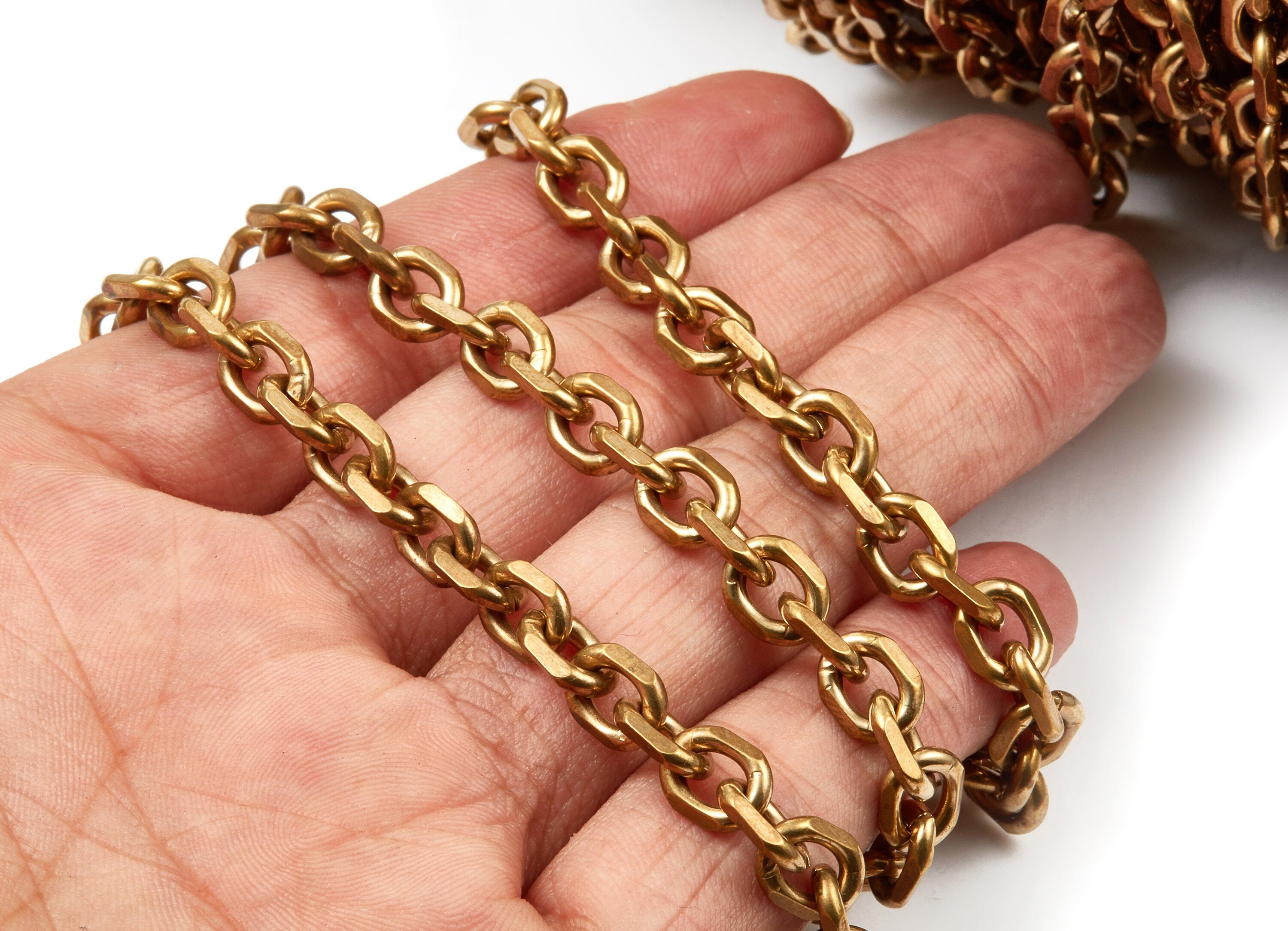 Flat Cable Chain - Raw Brass - open link - Faceted Cable Chain - 0.36&quot; x 0.28&quot; x 0.07&quot; - for Necklace Bracelet Jewellery Making - CC1126 - DOMEDBAZAAR