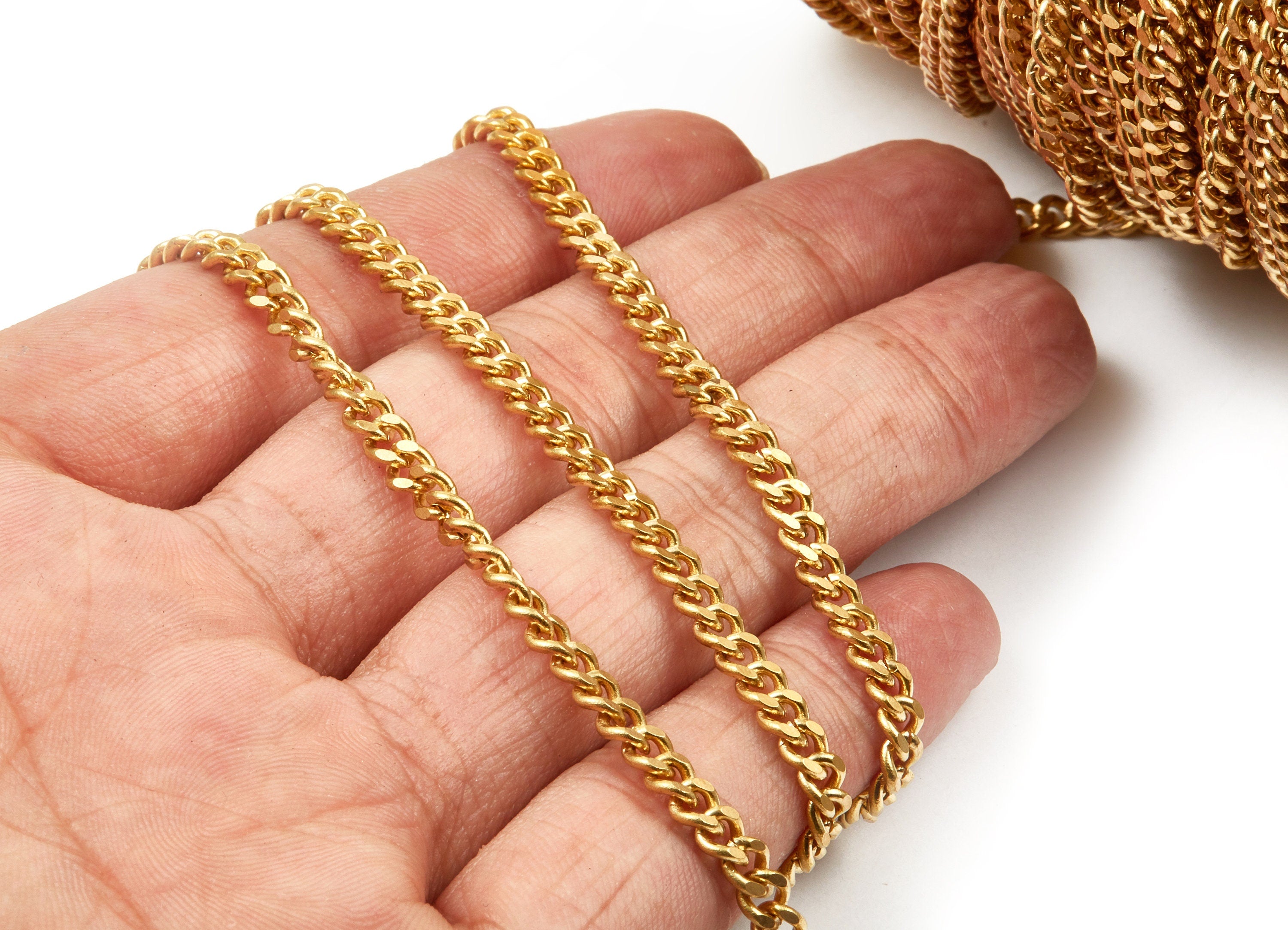 Faceted Curb Chain - Raw Brass Curb  Chain -  Open Link Chain - 0.18&quot; x 0.14&quot; x 0.05&quot; -  CC1128 - DOMEDBAZAAR